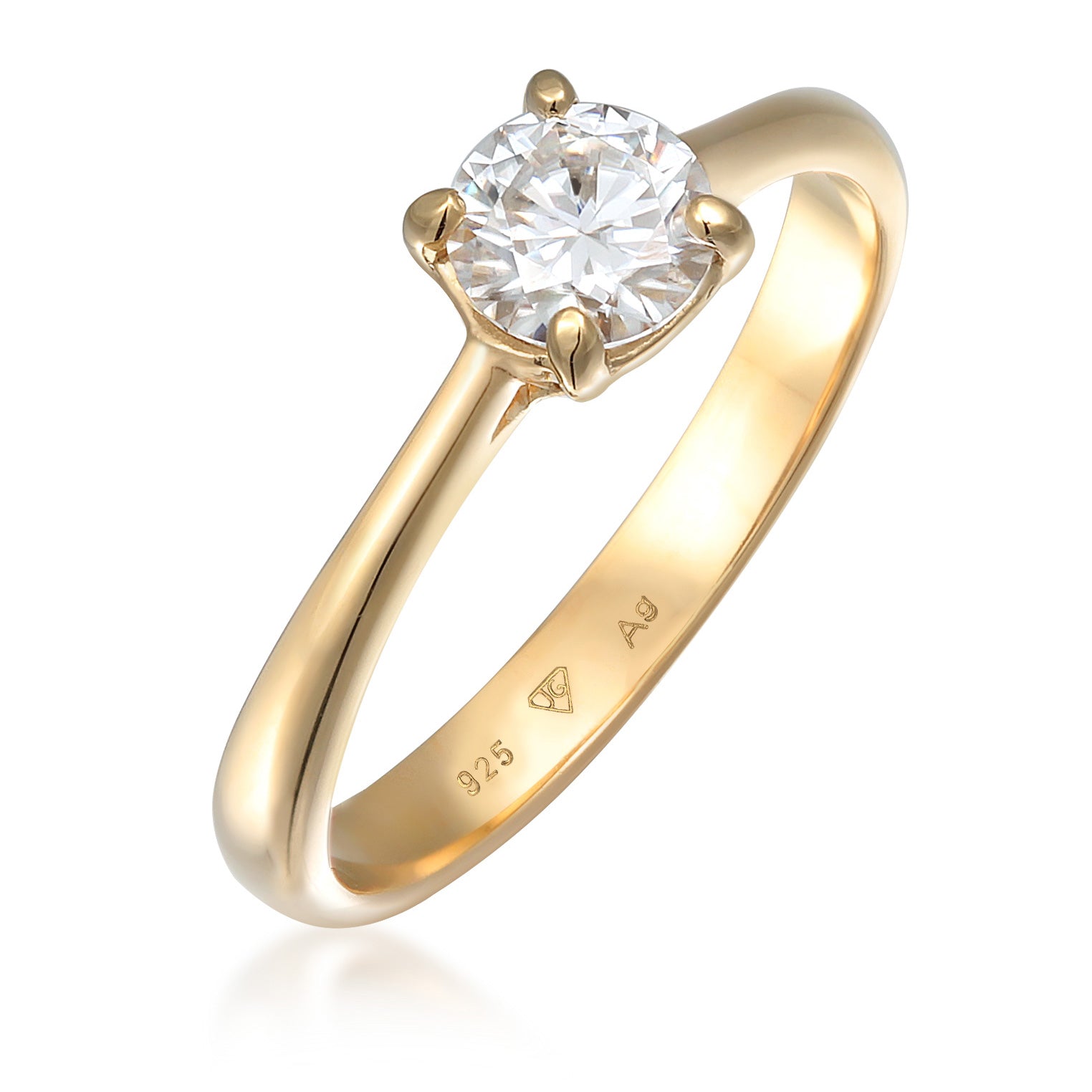 Gold - Elli PREMIUM | Verlobungsring Klassisch | Moissanite (Weiß) | 925er Sterling Silber Vergoldet