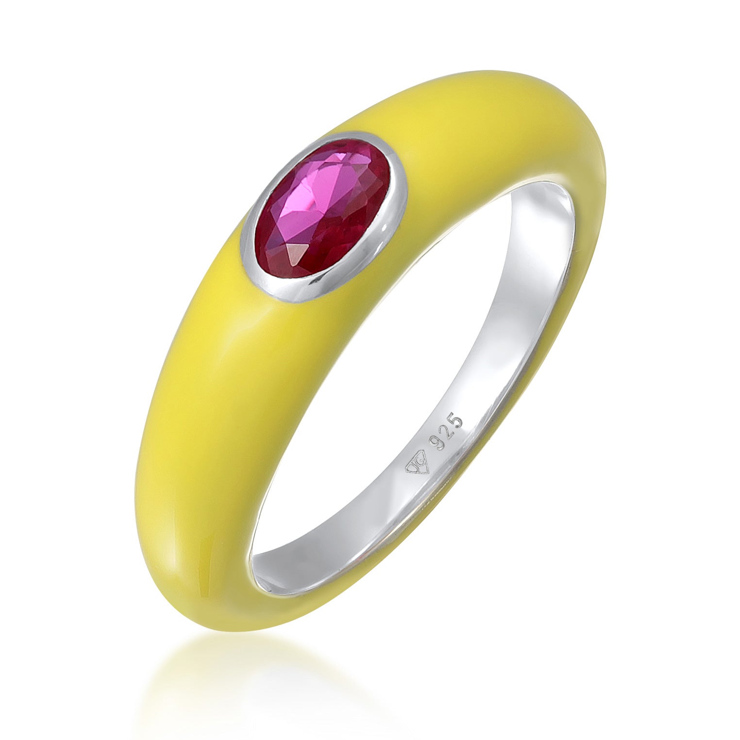 Gelb - Elli | Solitär-Ring Oval | Emaille, Zirkonia (Lila) | 925er Sterling Silber
