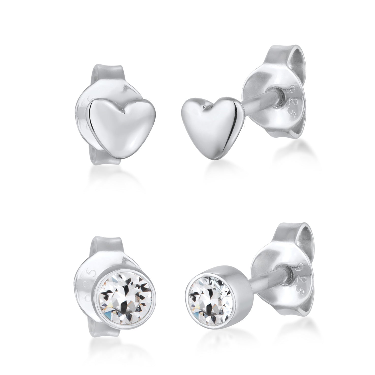Silber - Elli | Ohrstecker Set Herz | Mit Kristallen von Swarovski® (Weiß) | 925er Sterling Silber