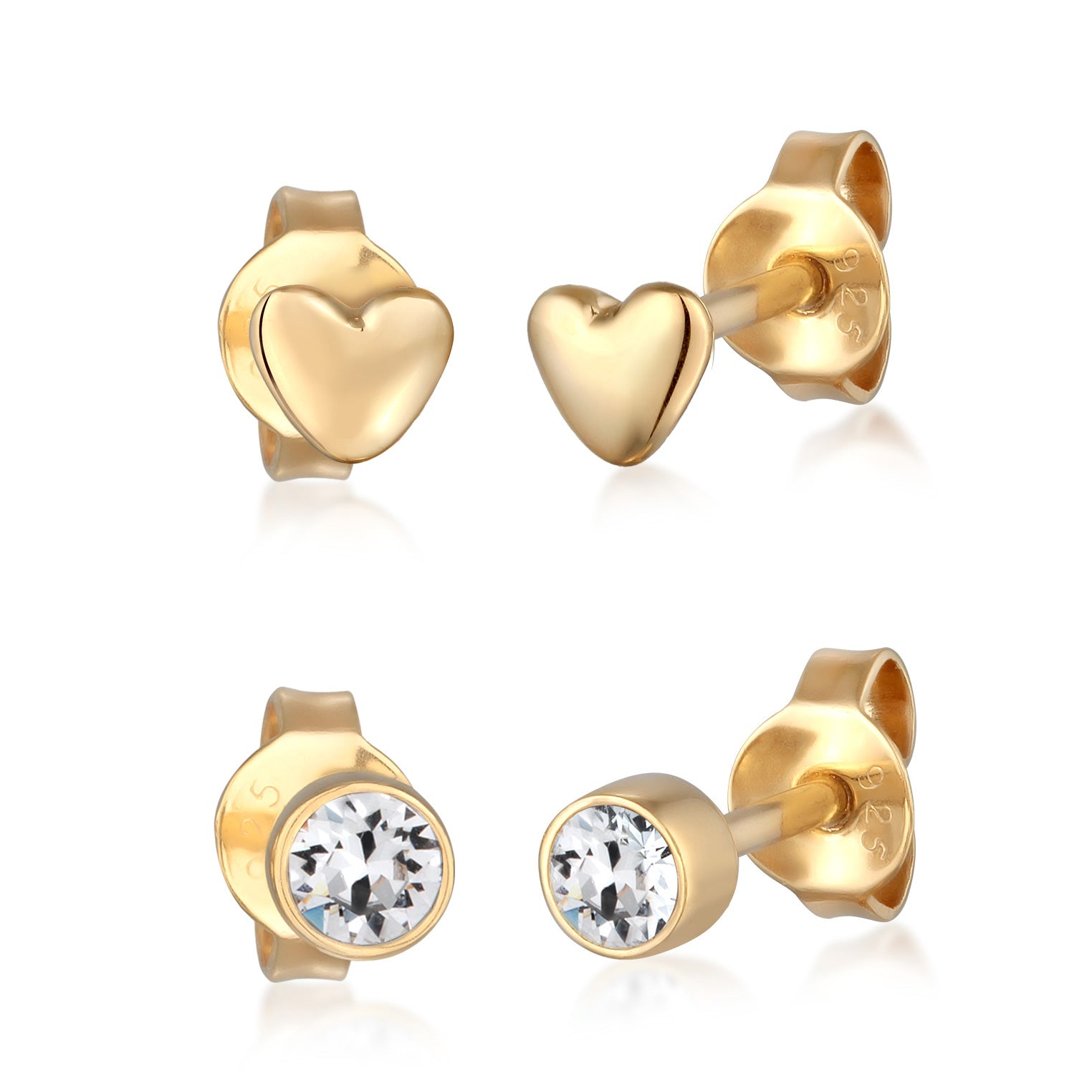 Gold - Elli | Ohrstecker Set Herz | Mit Kristallen von Swarovski® (Weiß) | 925er Sterling Silber Vergoldet