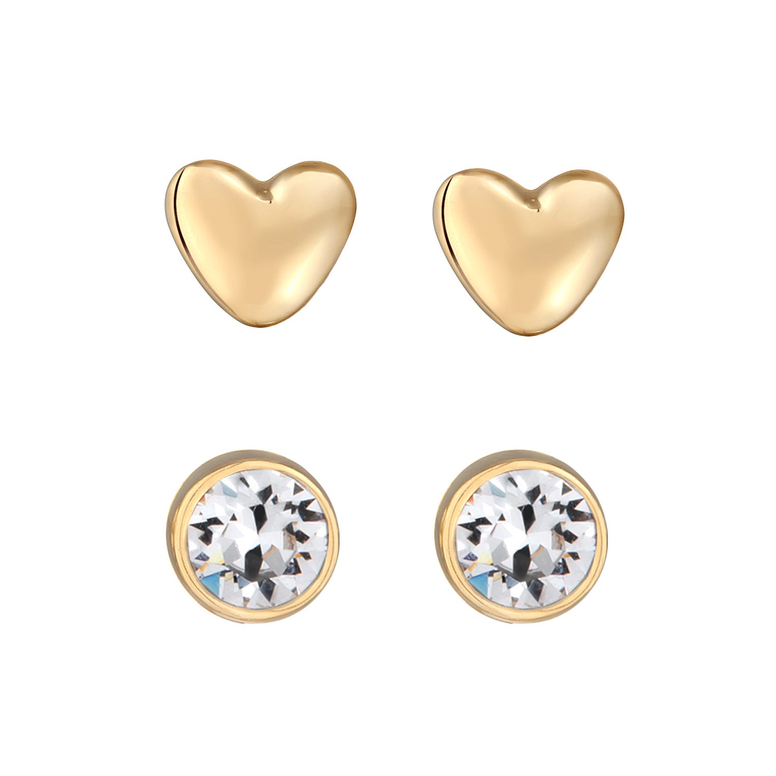 Gold - Elli | Ohrstecker Set Herz | Mit Kristallen von Swarovski® (Weiß) | 925er Sterling Silber Vergoldet