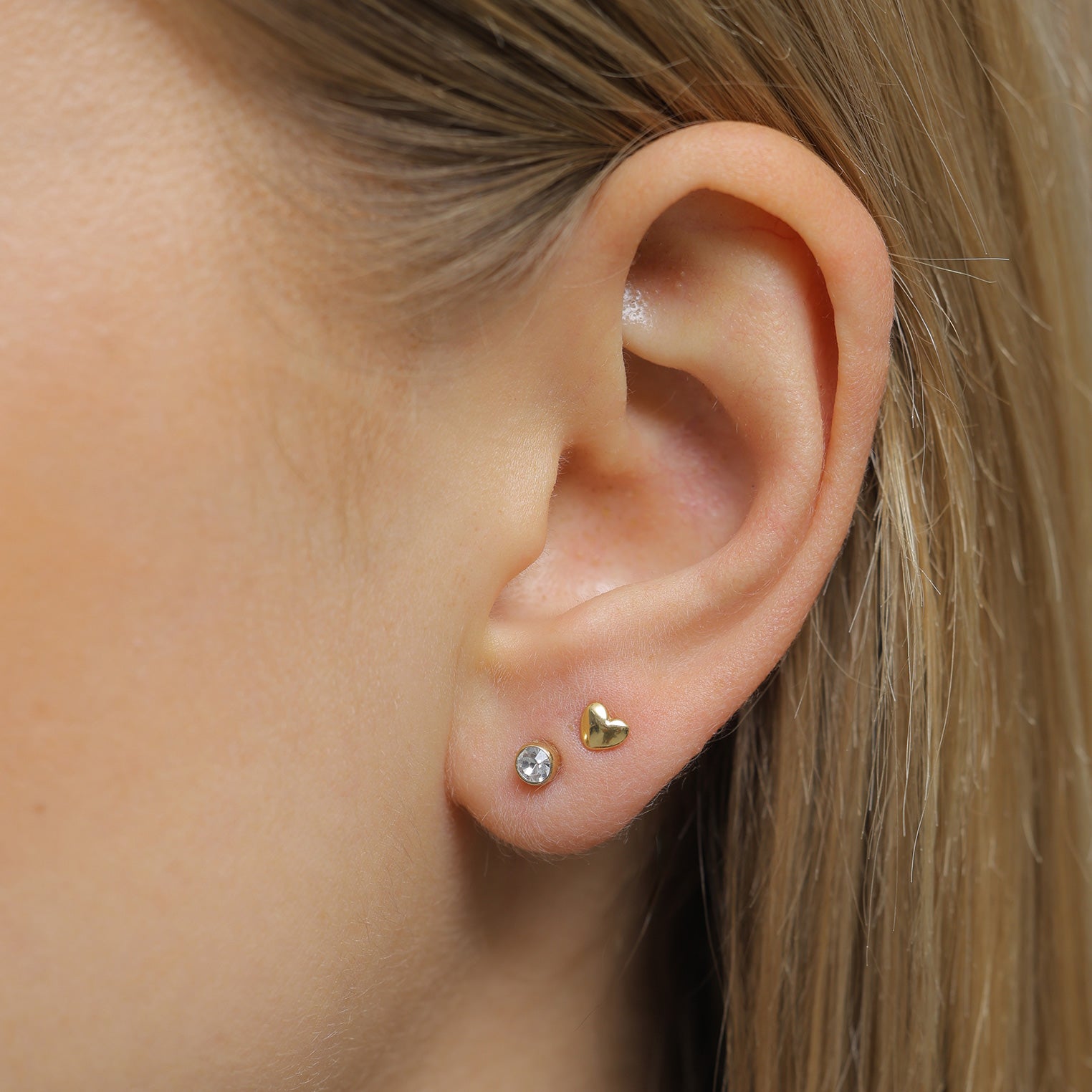 Gold - Elli | Ohrstecker Set Herz | Mit Kristallen von Swarovski® (Weiß) | 925er Sterling Silber Vergoldet