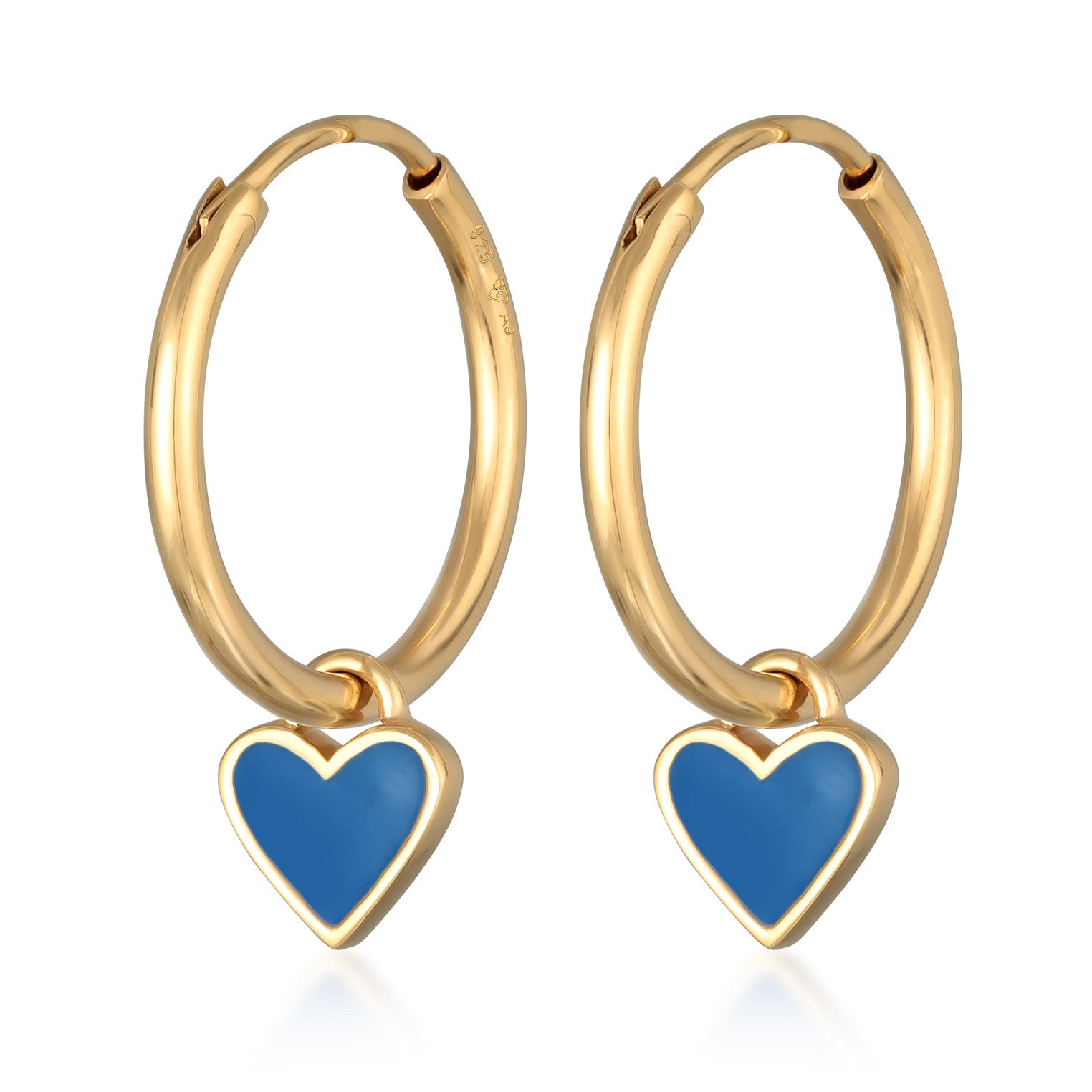 Blau - Elli | Creolen Herz | Emaille (Blau) | 925er Sterling Silber Vergoldet