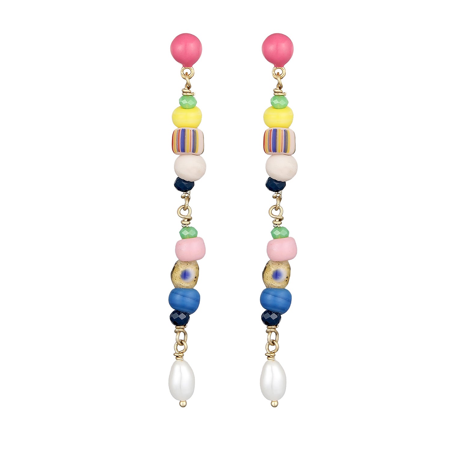 Bunt - Elli PREMIUM | Ohrhänger Beads | Emaille, Süßwasserzuchtperle | 925er Sterling Silber Vergoldet