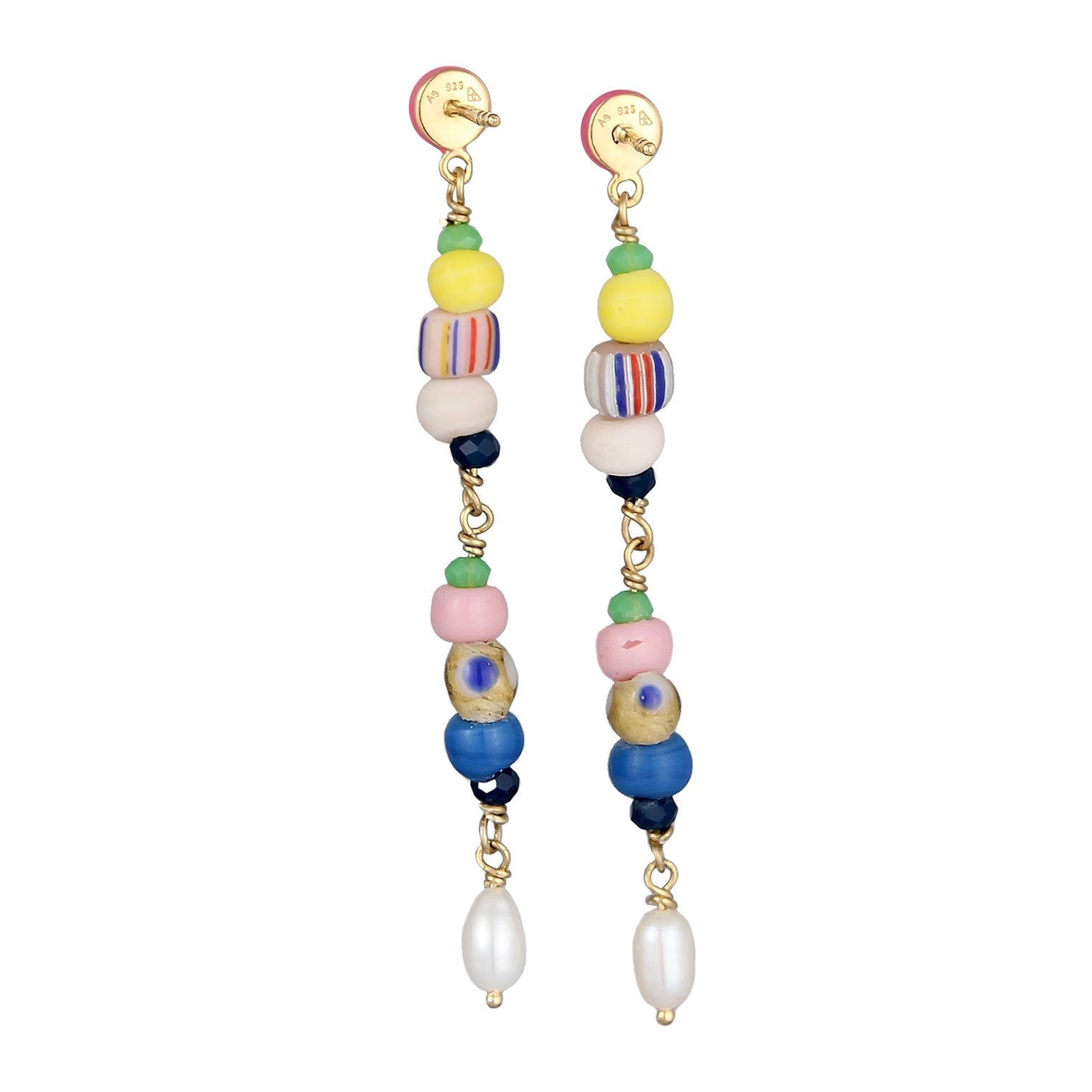 Bunt - Elli PREMIUM | Ohrhänger Beads | Emaille, Süßwasserzuchtperle | 925er Sterling Silber Vergoldet
