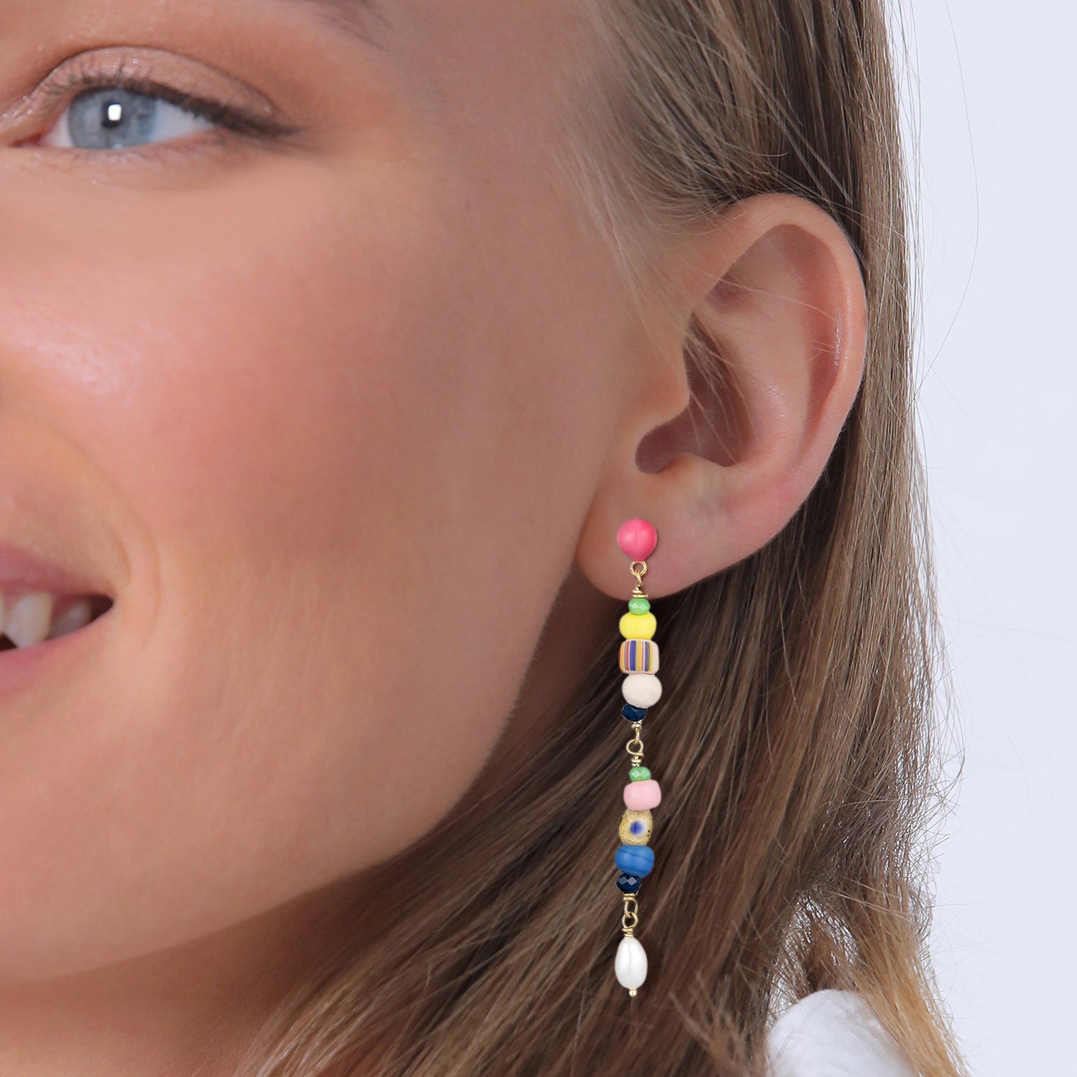 Bunt - Elli PREMIUM | Ohrhänger Beads | Emaille, Süßwasserzuchtperle | 925er Sterling Silber Vergoldet