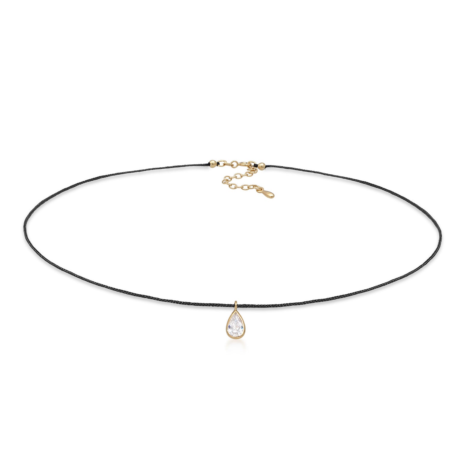 Gold - Elli | Choker Tropfen | Nylon, Kristall | 925er Sterling Silber