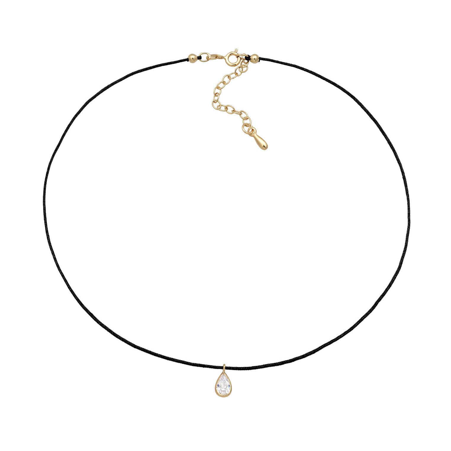 Gold - Elli | Choker Tropfen | Nylon, Kristall | 925er Sterling Silber