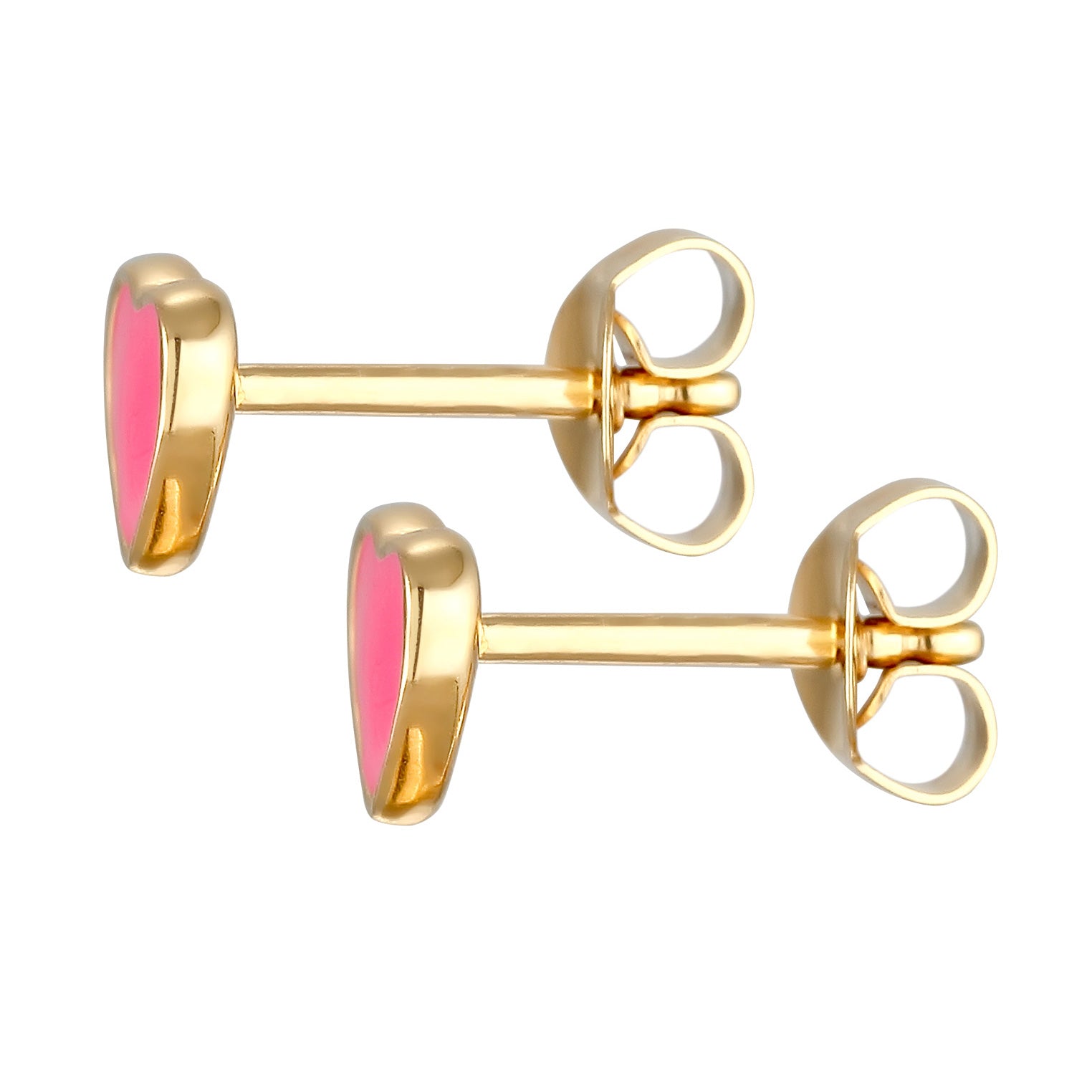 Pink - Elli | Ohrstecker Herz | Emaille (Pink) | 925er Sterling Silber Vergoldet