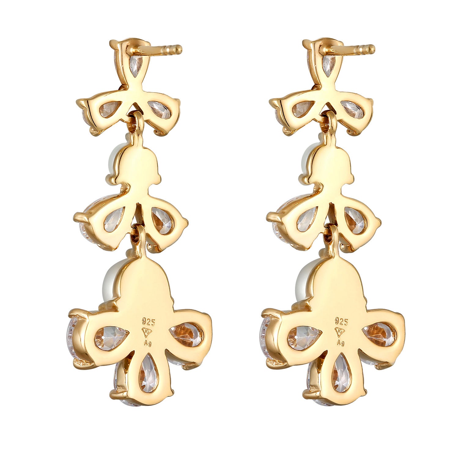 Gold - Elli PREMIUM | Ohrstecker Blume | Zirkonia (Weiß) & Süßwasserzuchtperlen | 925 Sterling Silber vergoldet
