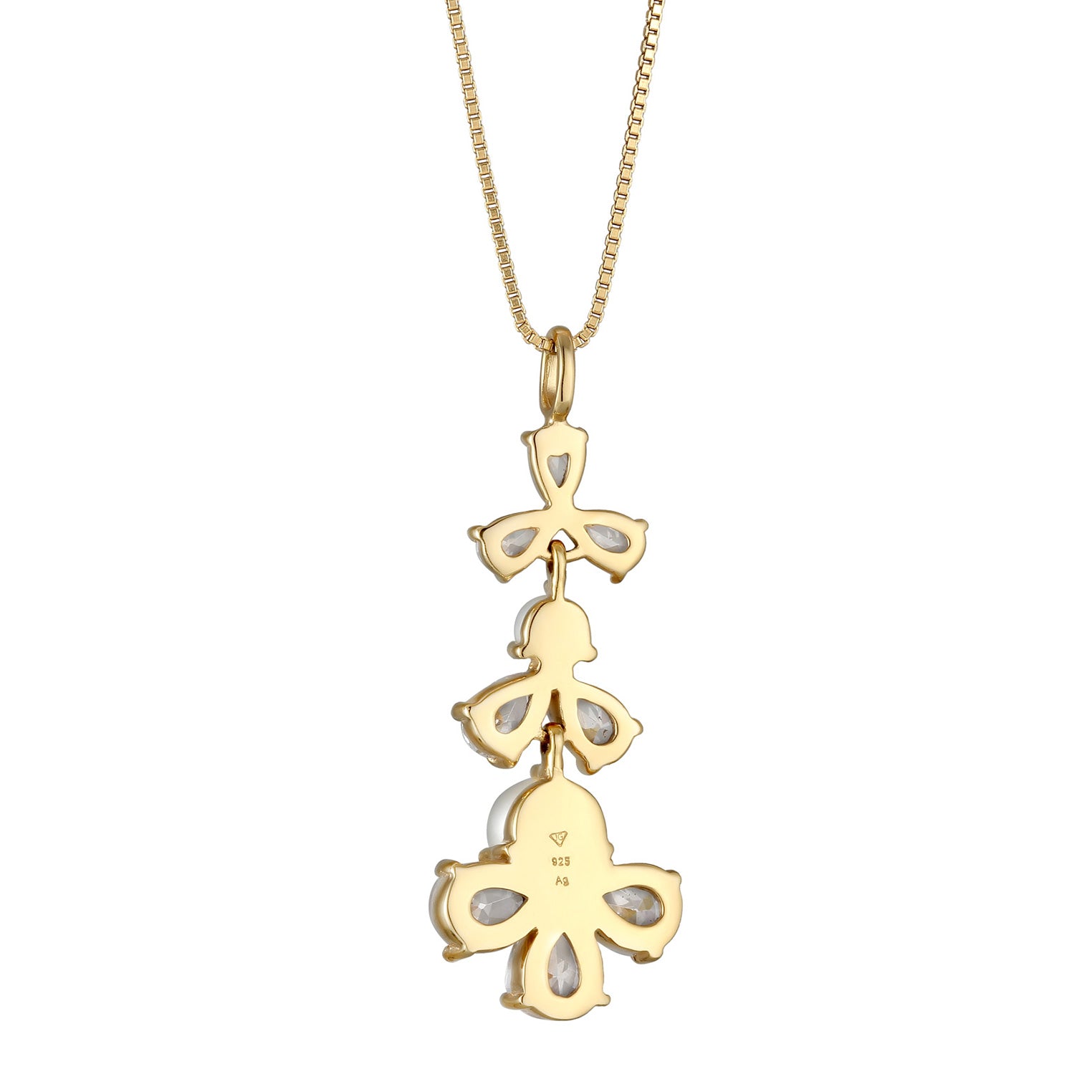 Gold - Elli PREMIUM | Halskette Blumen | Zirkonia (Weiß) & Süßwasserperlen | 925 Sterling Silber vergoldet