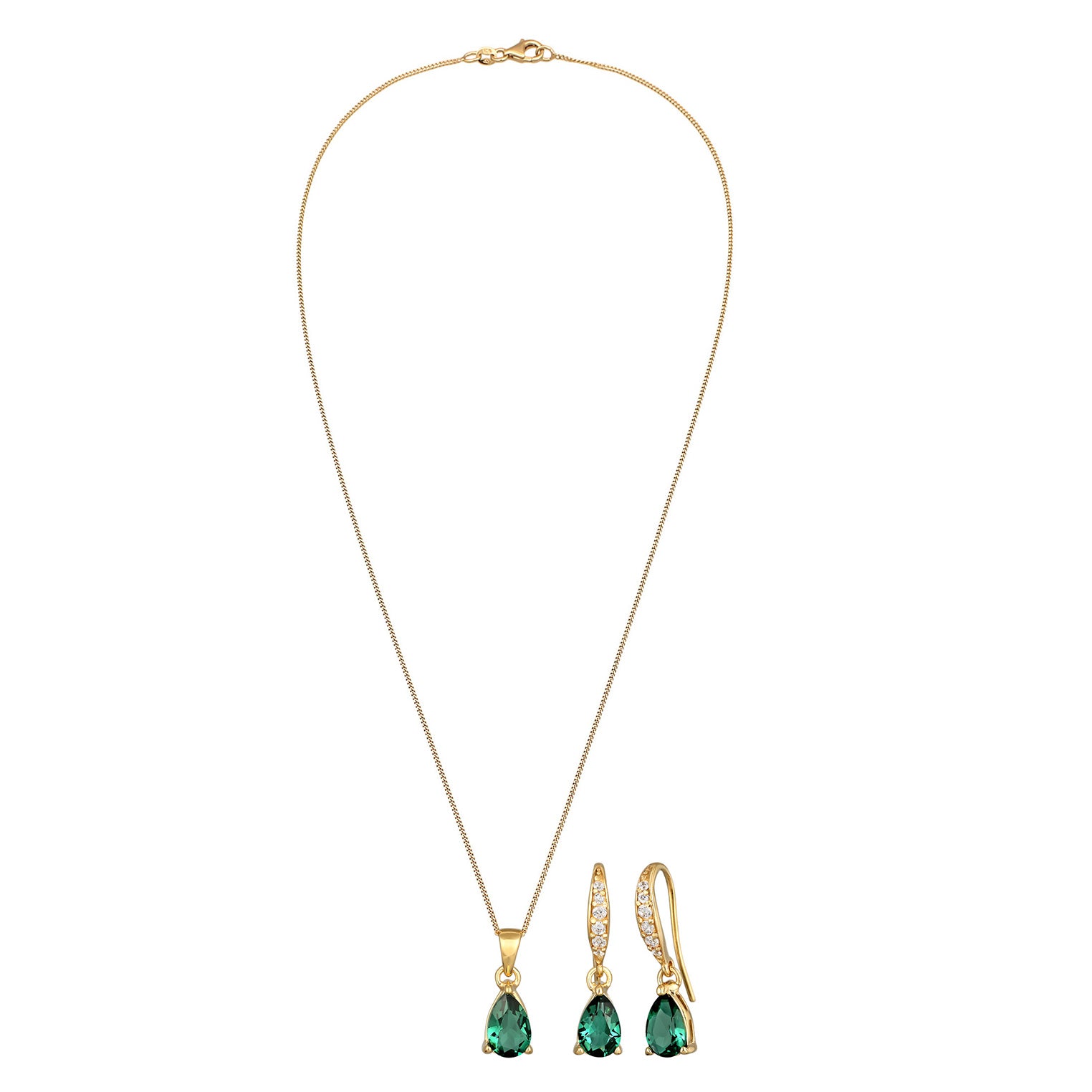 Gold - Elli | Schmuckset  | Quarz (Grün) | 925er Sterling Silber Vergoldet