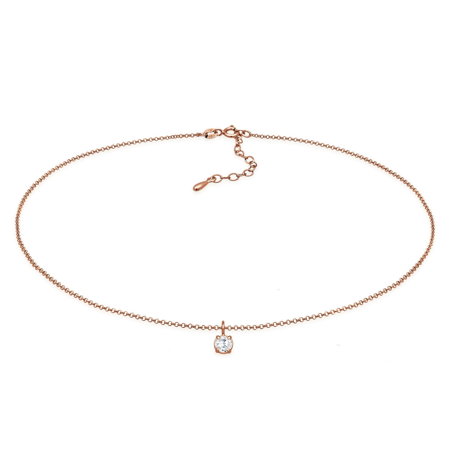 Roségold - Elli | Choker Solitär | Zirkonia (Weiß) | 925er Sterling Silber Rosévergoldet