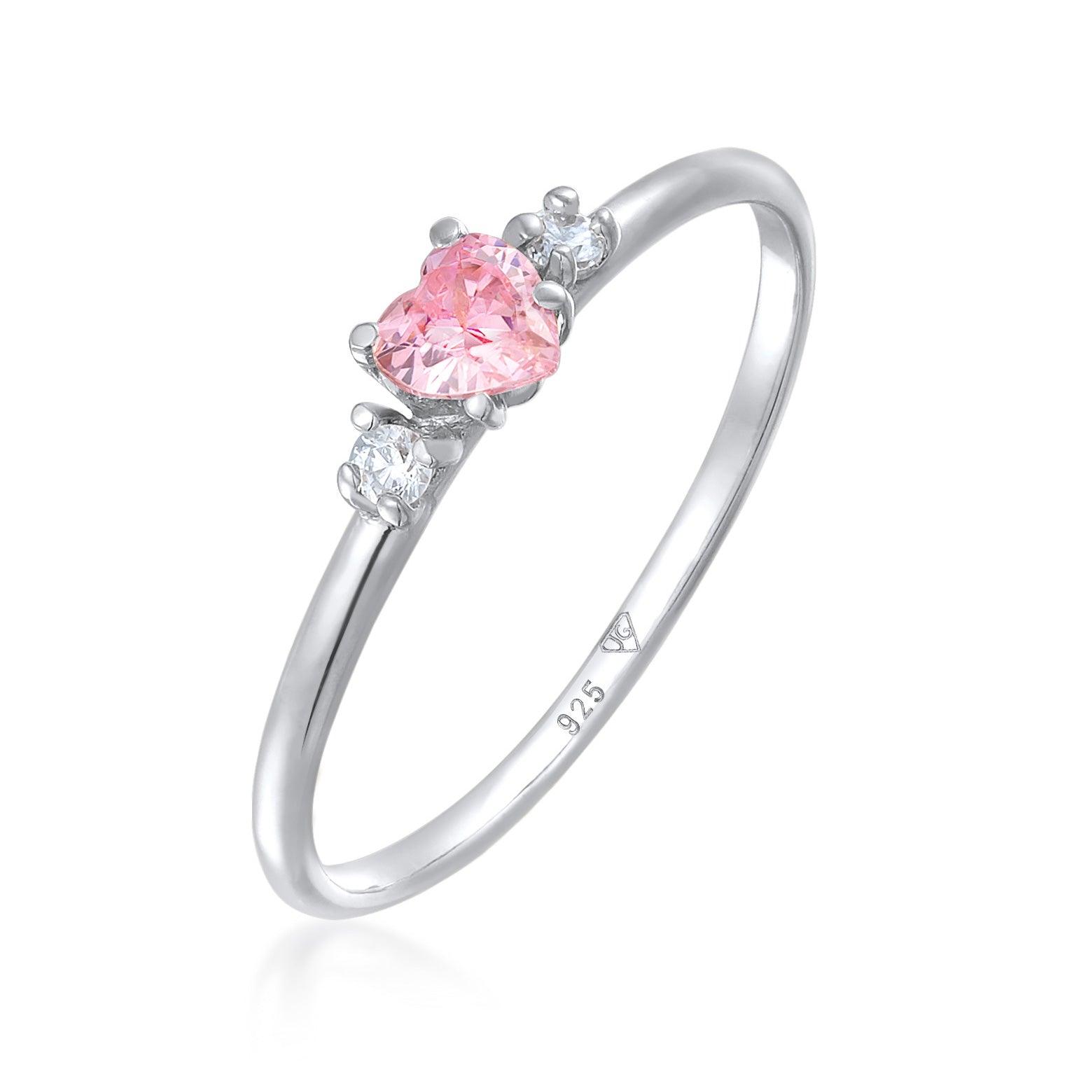 Silber - Elli | Verlobungsring Herz | Zirkonia (Rosa) | 925er Sterling Silber