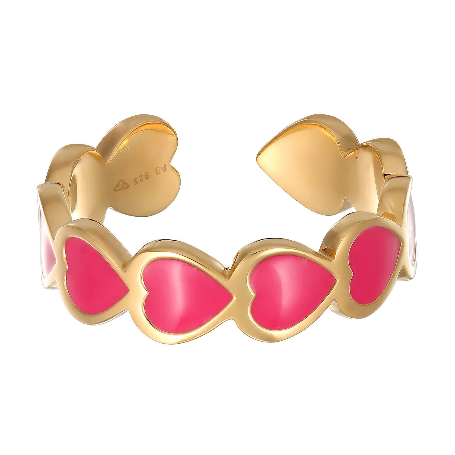 Gold - Elli | Ring Offen Herz | Emaille | 925er Sterling Silber Vergoldet