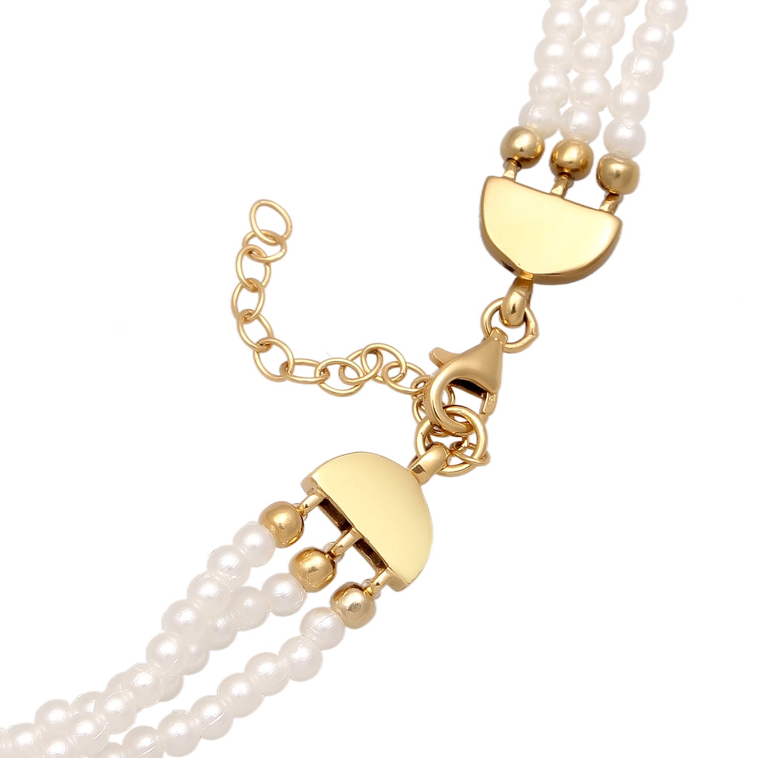 Weiß - Elli | Choker Trend 3-lagig | Synth. Perlen | 925er Sterling Silber Vergoldet
