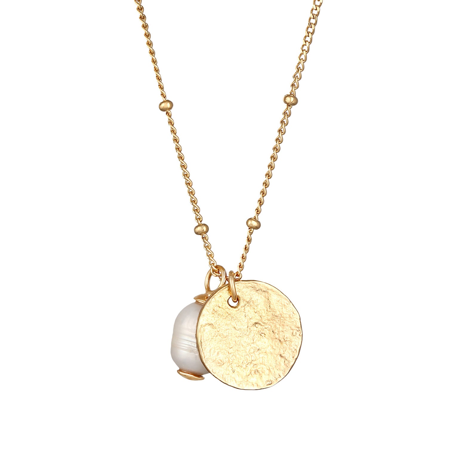 Gold - Elli PREMIUM | Halskette Plättchen Vintage | Süßwasserzuchtperle | 925er Sterling Silber Vergoldet
