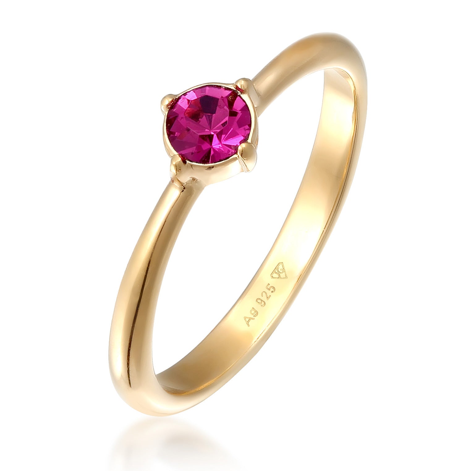 Gold - Elli | Solitär-Ring | Kristall (Rot-Rosa) | 925er Sterling Silber Vergoldet