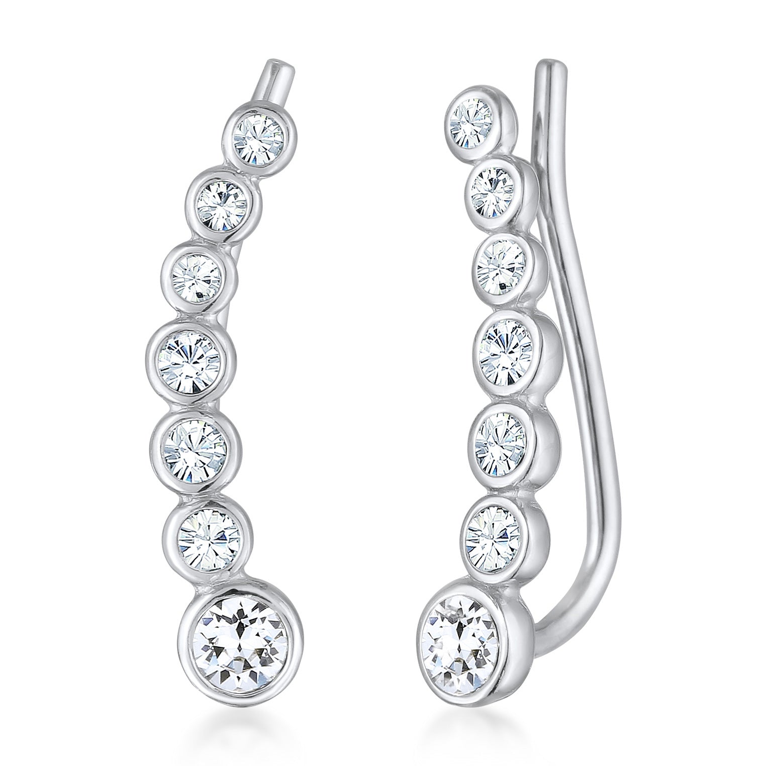 Silber - Elli | Earclimber Funkelnd | Mit Kristallen von Swarovski® (Weiß) | 925er Sterling Silber