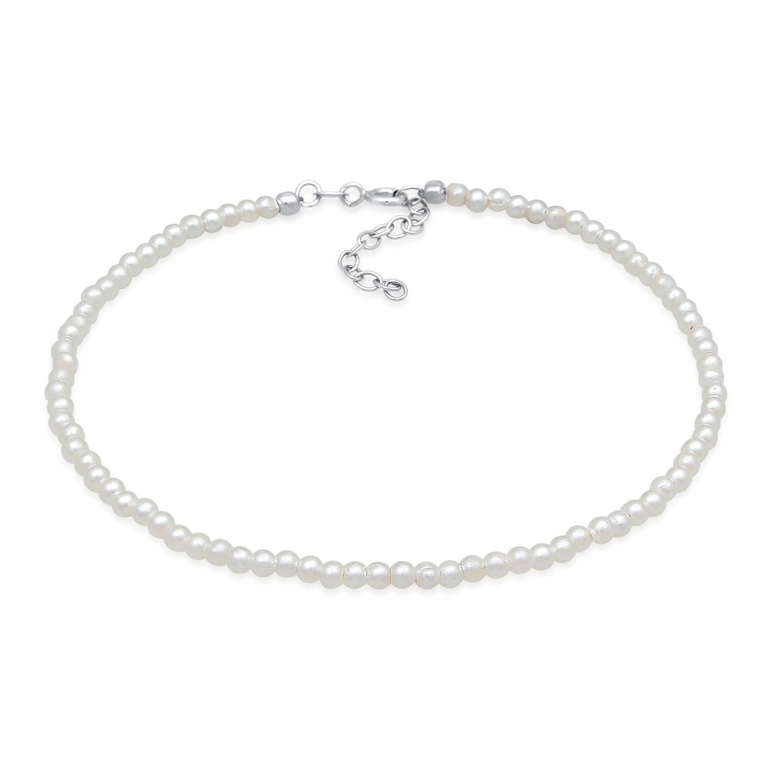 Silber - Elli | Fußkettchen Basic | Synth. Perlen | 925er Sterling Silber