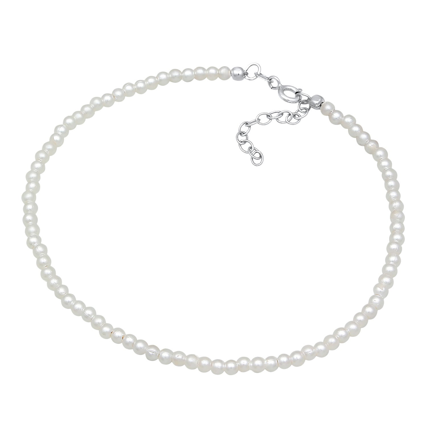 Silber - Elli | Fußkettchen Basic | Synth. Perlen | 925er Sterling Silber
