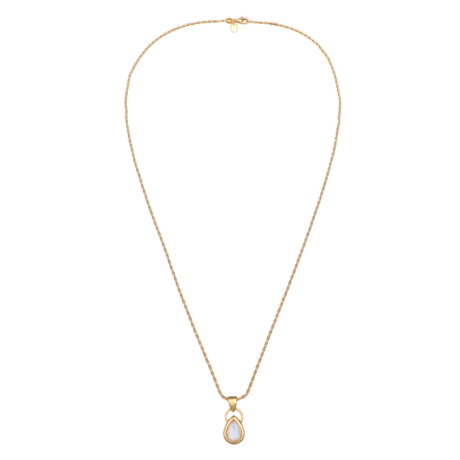 Gold - Elli PREMIUM | Halskette Anhänger Tropfen | Mondstein (Weiß) | 925er Sterling Silber Vergoldet