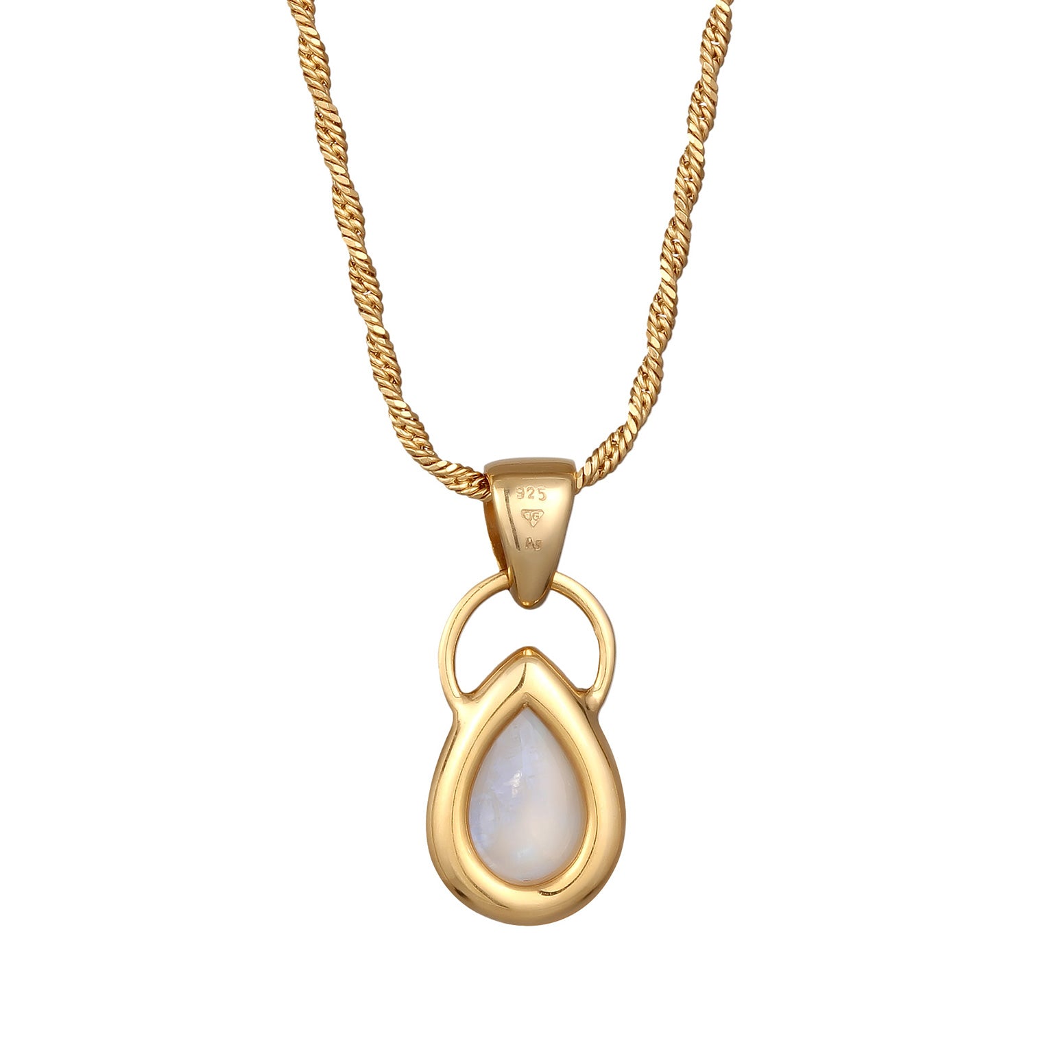 Gold - Elli PREMIUM | Halskette Anhänger Tropfen | Mondstein (Weiß) | 925er Sterling Silber Vergoldet
