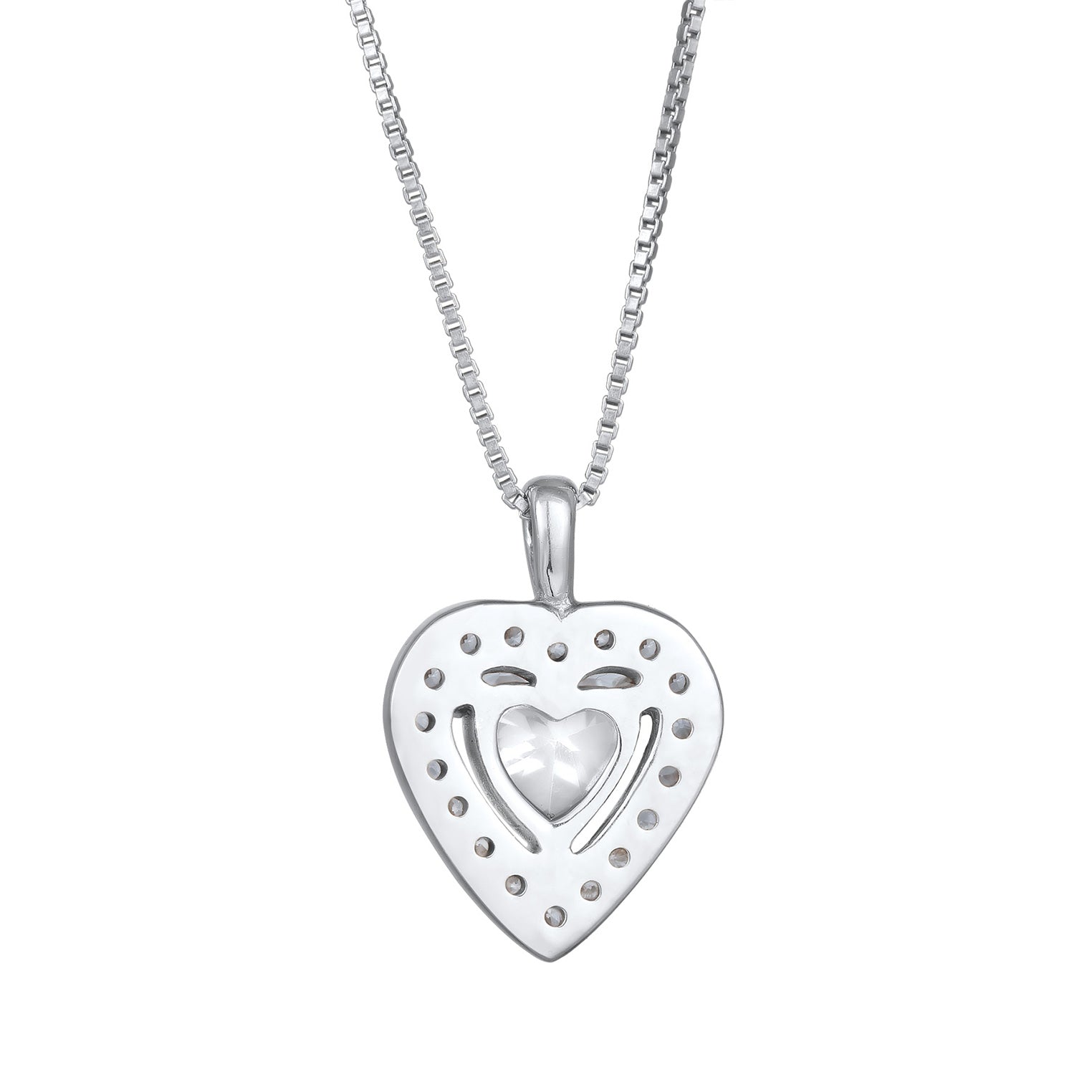 Silber - Elli | Halskette Herz Anhänger | Zirkonia (Weiß) | 925er Sterling Silber