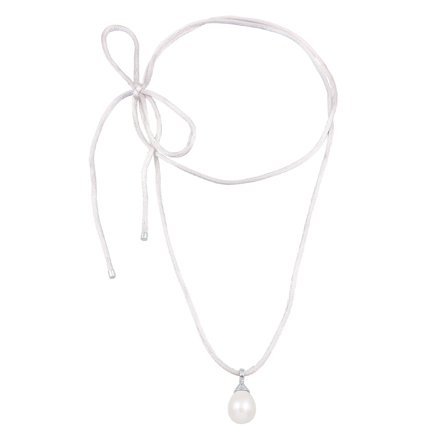 Weiß - Elli | Satin-Halskette Schleife | Muschelkernperle | 925er Sterling Silber