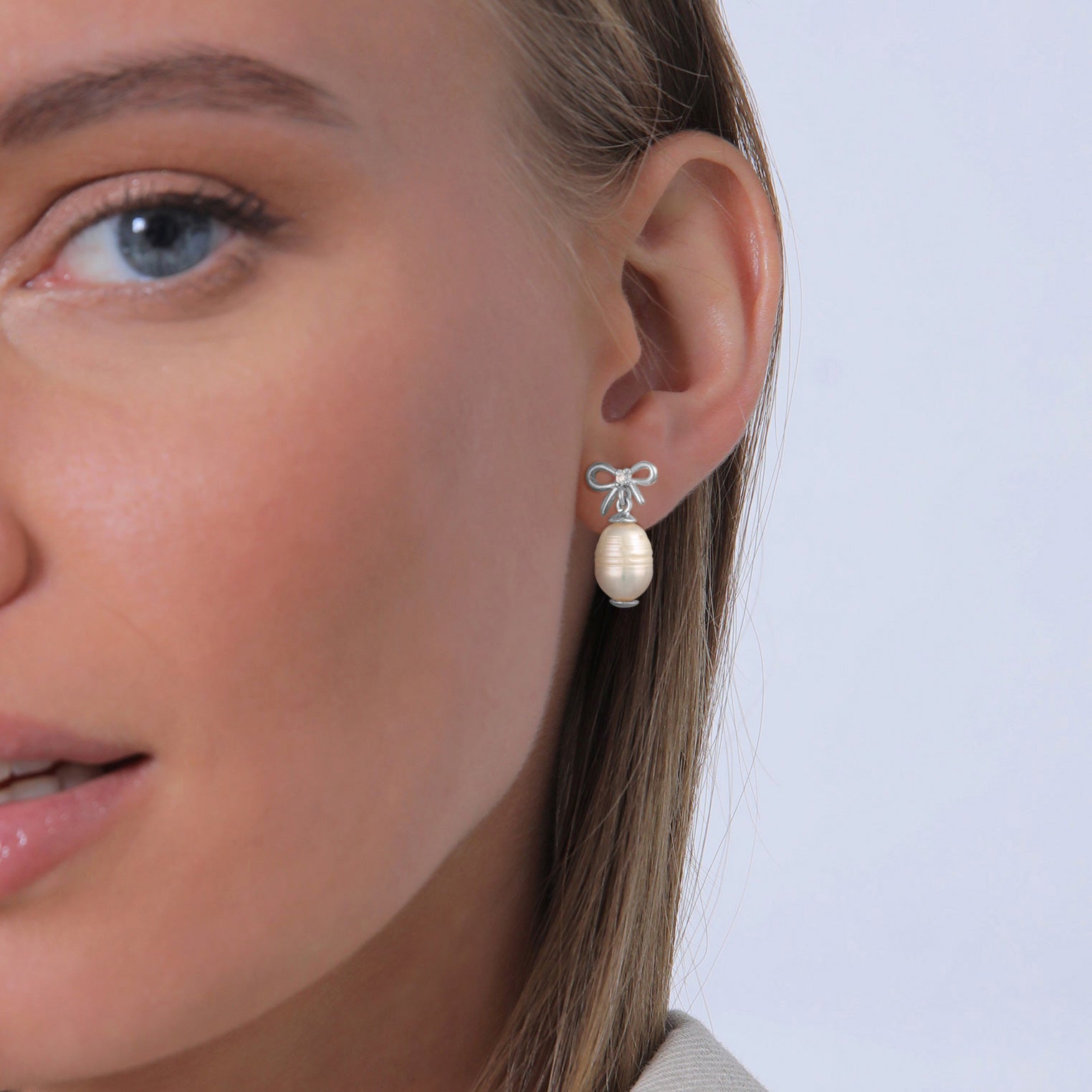 Silber - Elli PREMIUM | Ohrhänger Schleife | Süßwasserperle, Zirkonia (Weiß) | 925er Sterling Silber