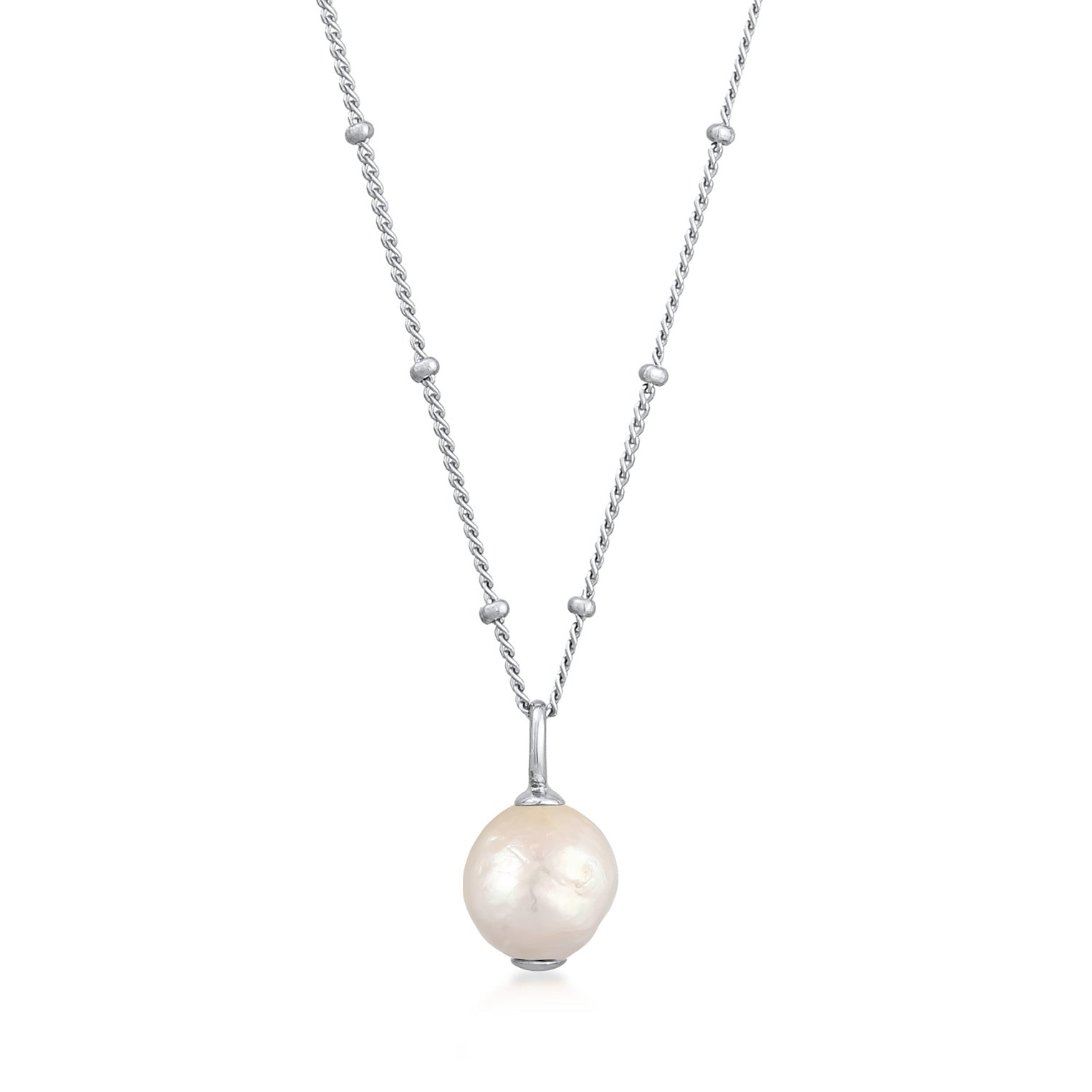 Silber - Elli PREMIUM | Kugel-Halskette Perlen Anhänger | Süßwasserzuchtperle | 925er Sterling Silber