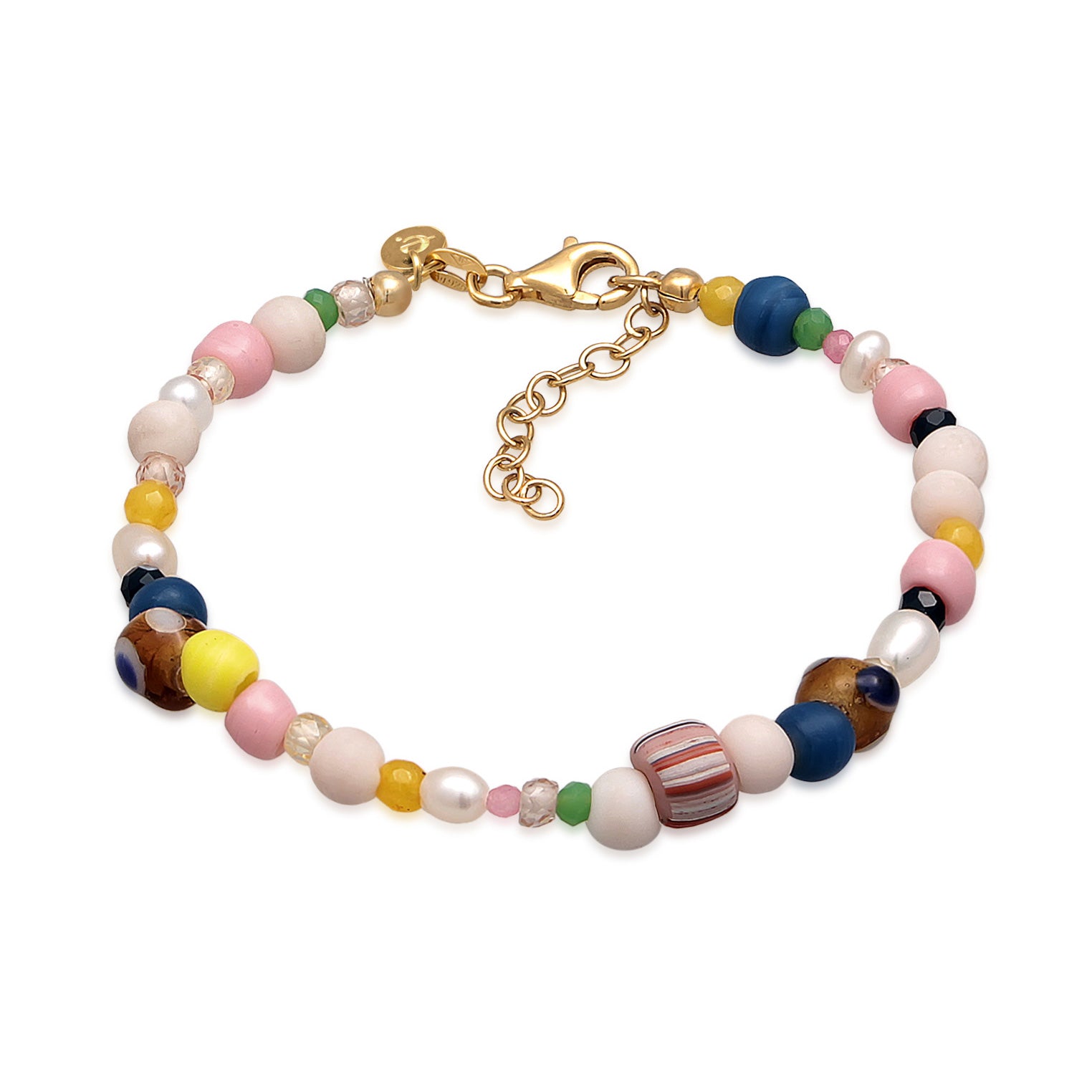 Bunt - Elli PREMIUM | Armband |Glasperlen (bunt)| 925er Sterling Silber vergoldet