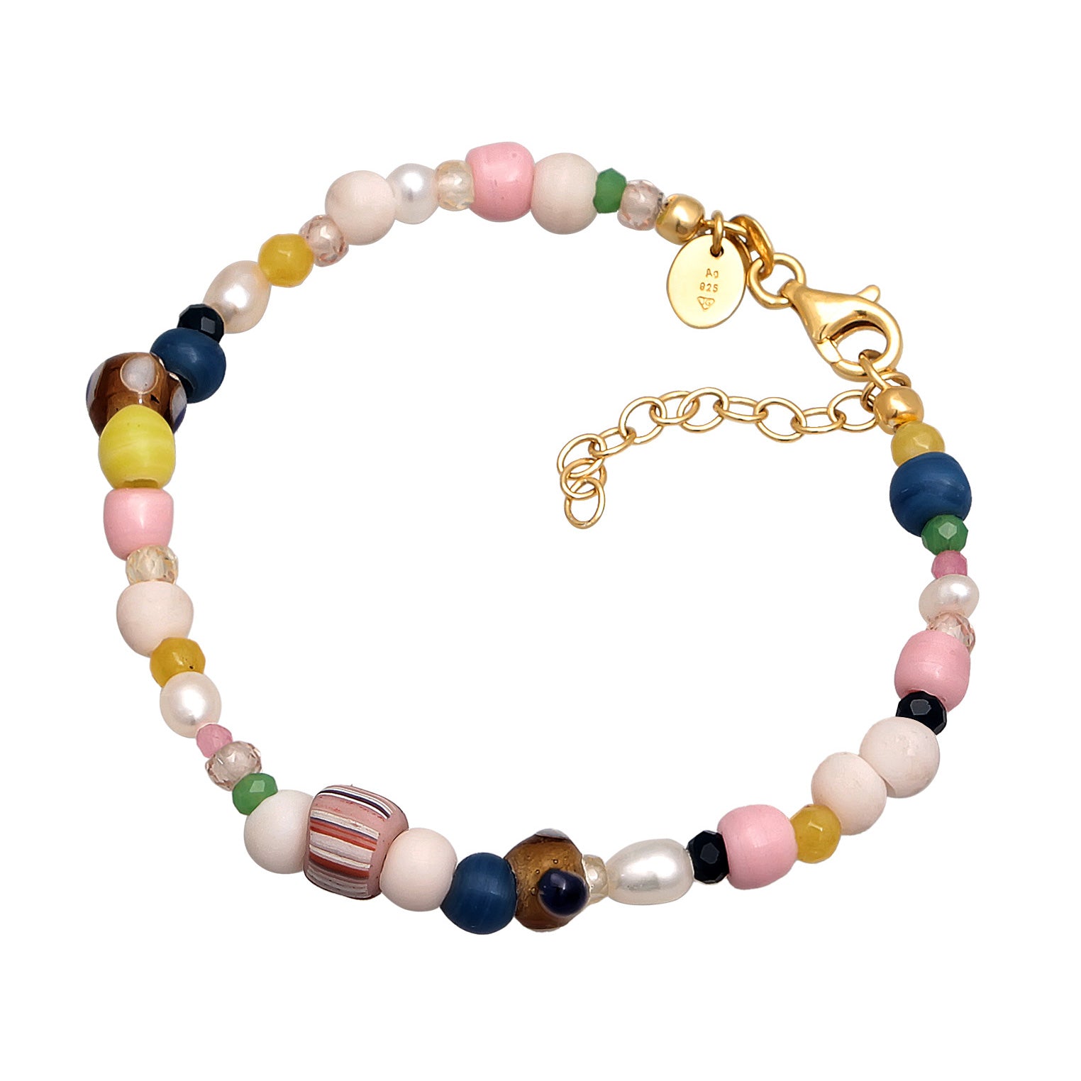 Bunt - Elli PREMIUM | Armband |Glasperlen (bunt)| 925er Sterling Silber vergoldet
