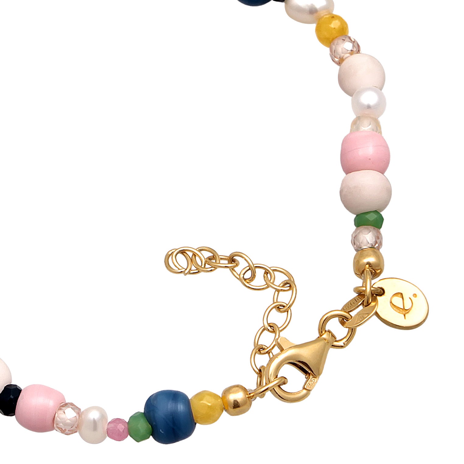 Bunt - Elli PREMIUM | Armband |Glasperlen (bunt)| 925er Sterling Silber vergoldet