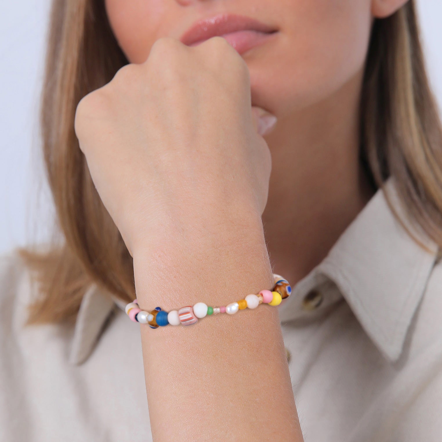 Bunt - Elli PREMIUM | Armband |Glasperlen (bunt)| 925er Sterling Silber vergoldet