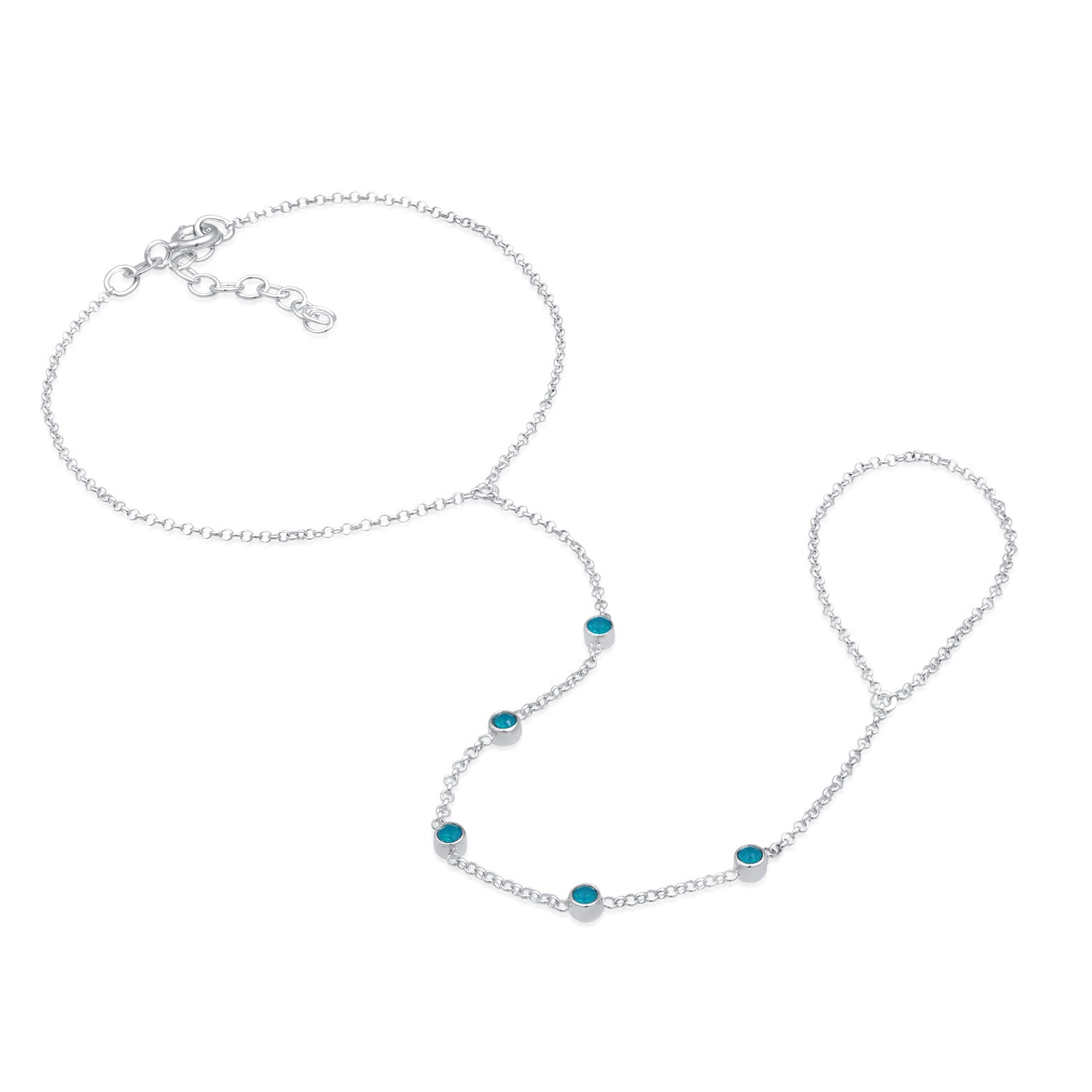 Blau - Elli | Armband Handchain | Kristalle (Grün) | 925er Sterling Silber
