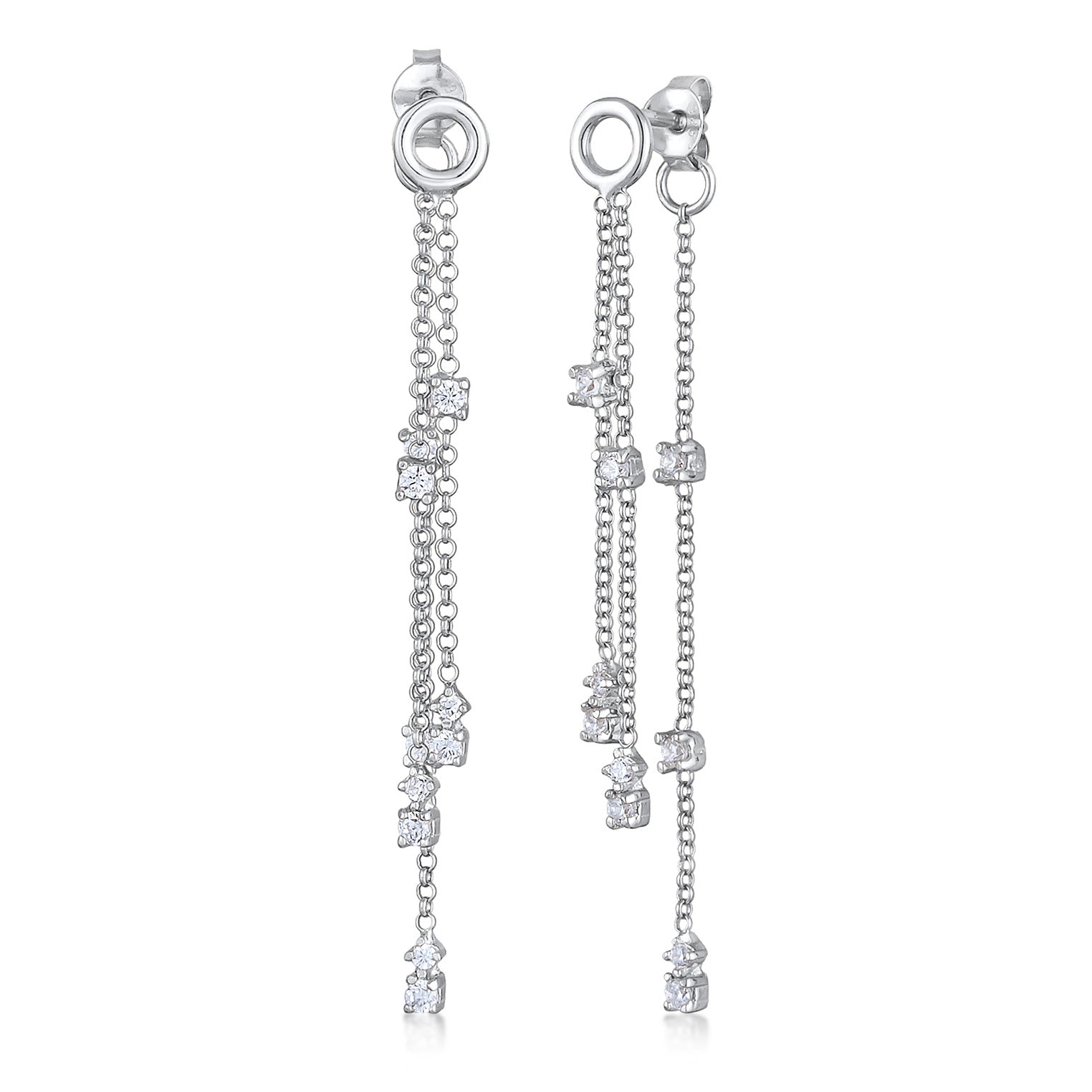 Silber - Elli | Ohrhänger Ketten | Zirkonia (weiß) | 925er Sterling Silber