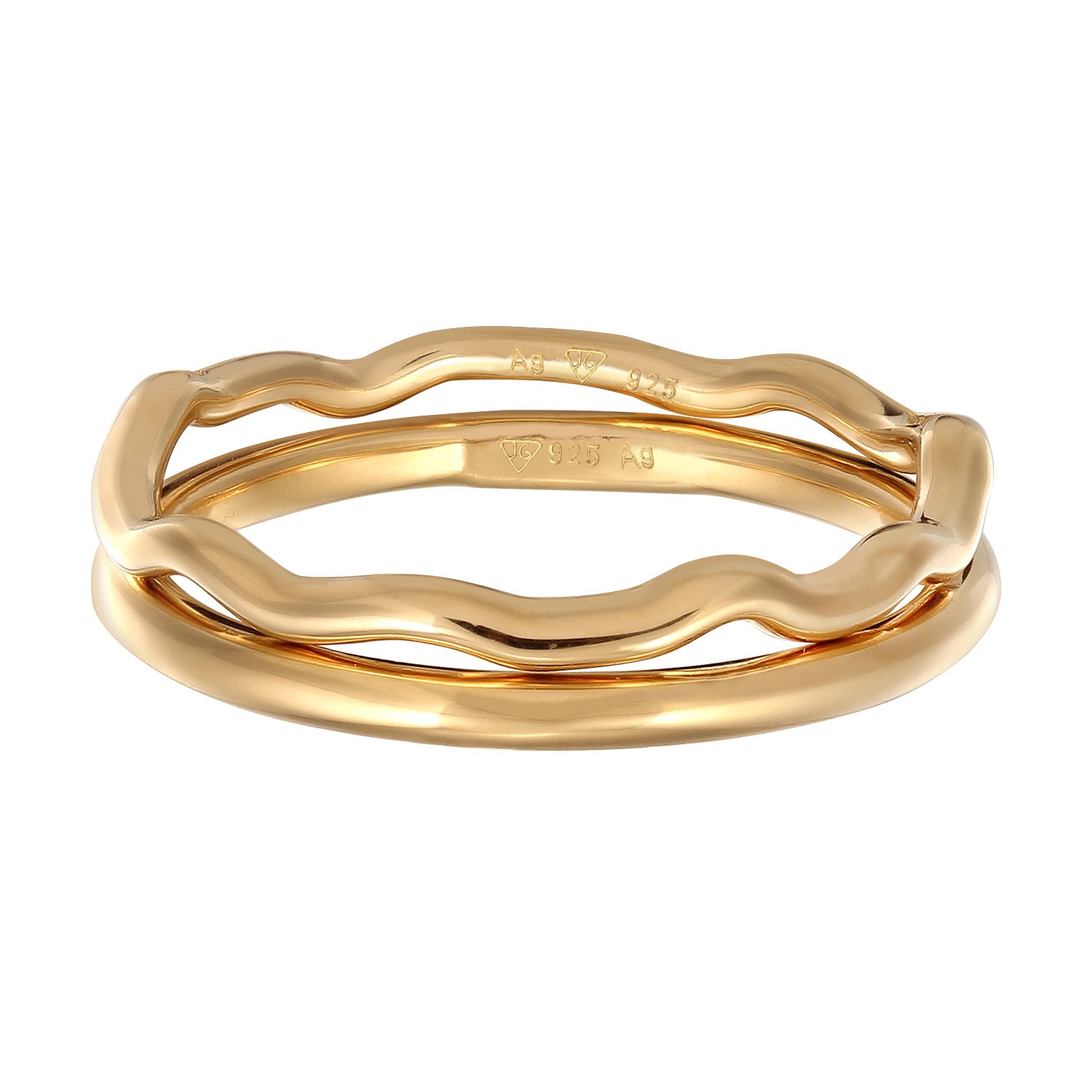 Gold - Elli | Stapelring Set Geo | 925er Sterling Silber Vergoldet