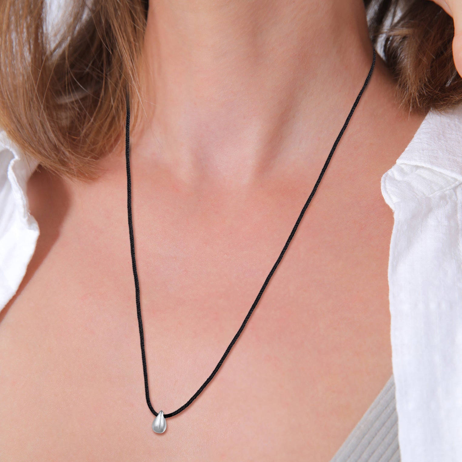 Silber - Elli PREMIUM | Halskette Tropfen | Nylon (schwarz)|925er Sterling Silber