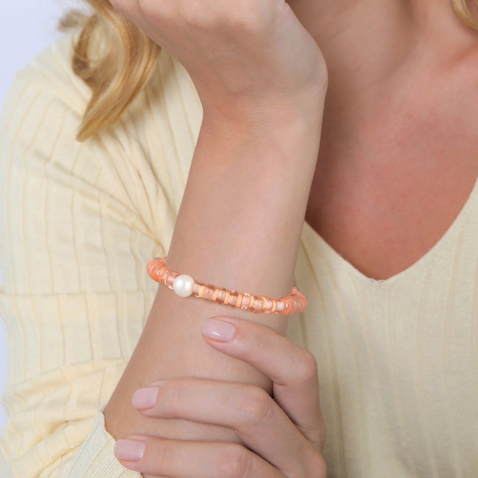 Orange - Elli | Armband Beads | Heishi, Muschelkernperlen | 925er Sterling Silber Vergoldet