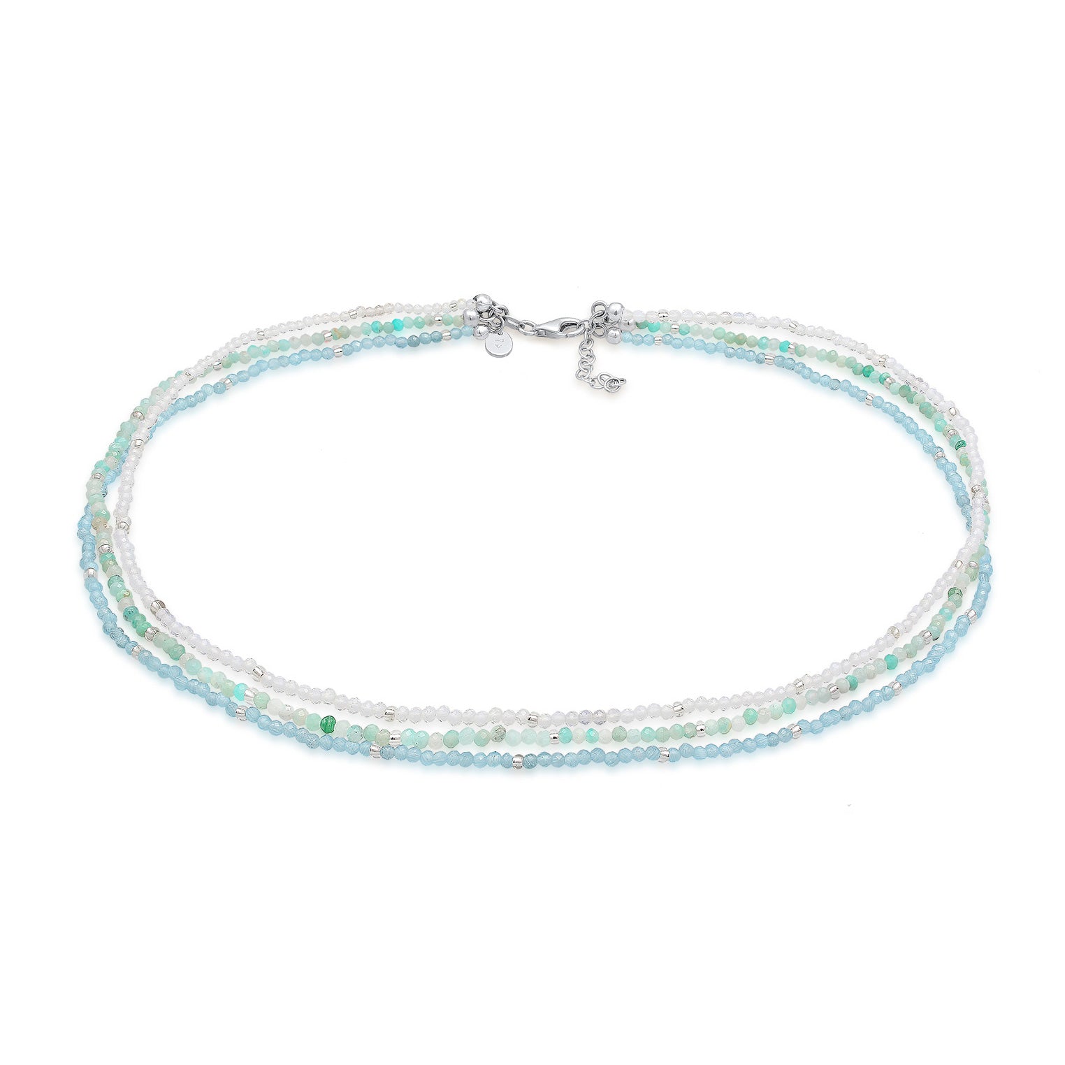 Silber - Elli PREMIUM | Choker Beads | Amazonit (Hellblau), Mondstein (Weiß) | 925er Sterling Silber