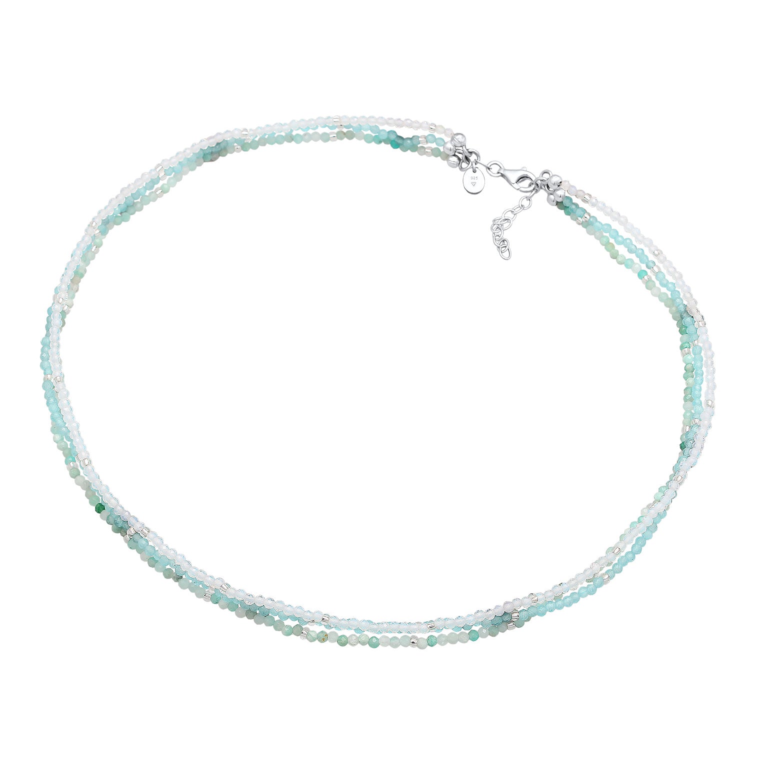Silber - Elli PREMIUM | Choker Beads | Amazonit (Hellblau), Mondstein (Weiß) | 925er Sterling Silber