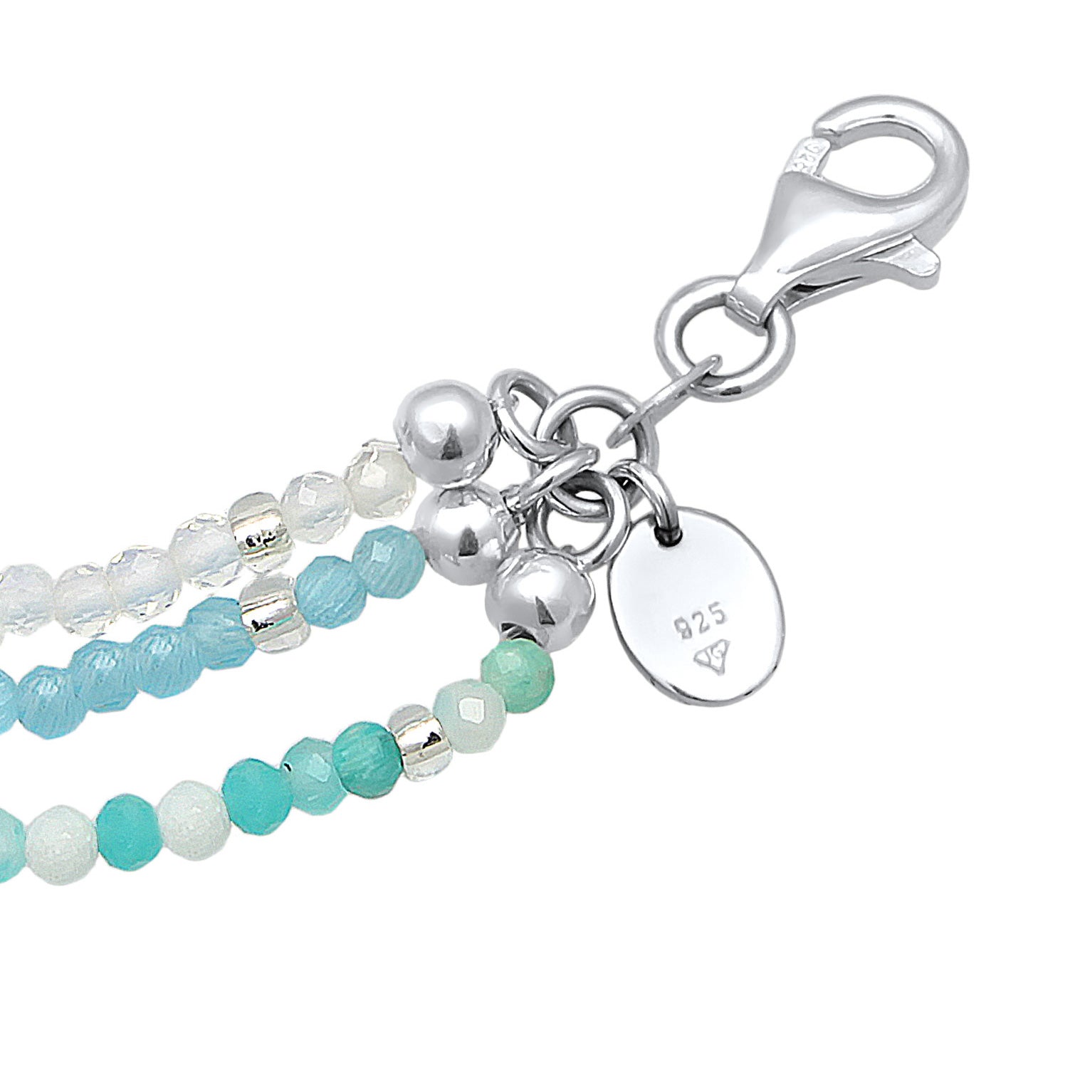 Silber - Elli PREMIUM | Choker Beads | Amazonit (Hellblau), Mondstein (Weiß) | 925er Sterling Silber