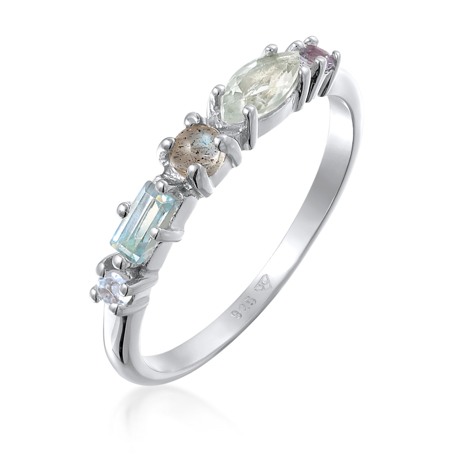 Silber - Elli PREMIUM | Memoire Ring | Amethyst (Hellgrün), Topas (Hellblau), Tansanit (Lila) | 925er Sterling Silber