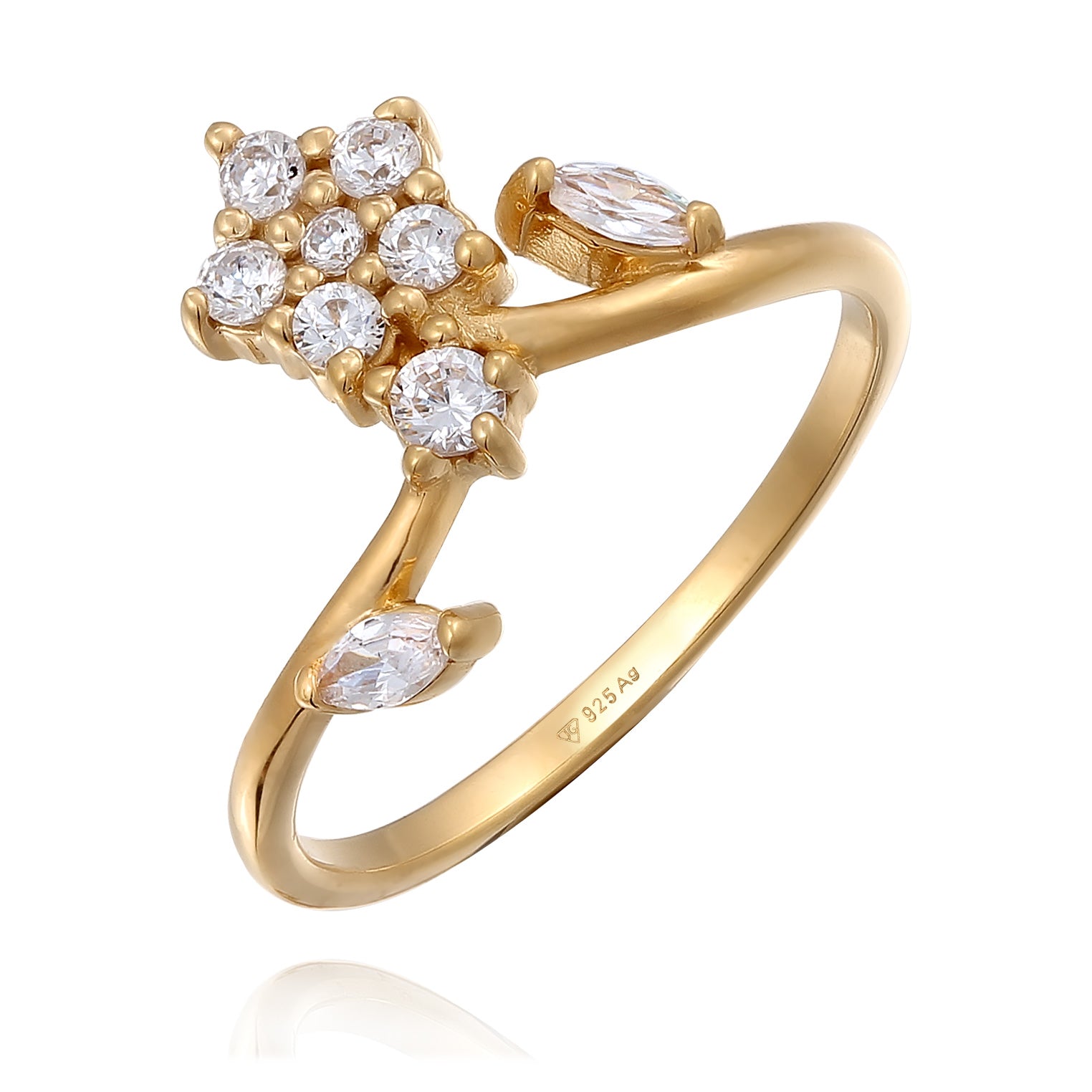 Gold - Elli | Statement Ring Blume | Zirkonia (Weiß) | 925er Sterling Silber vergoldet