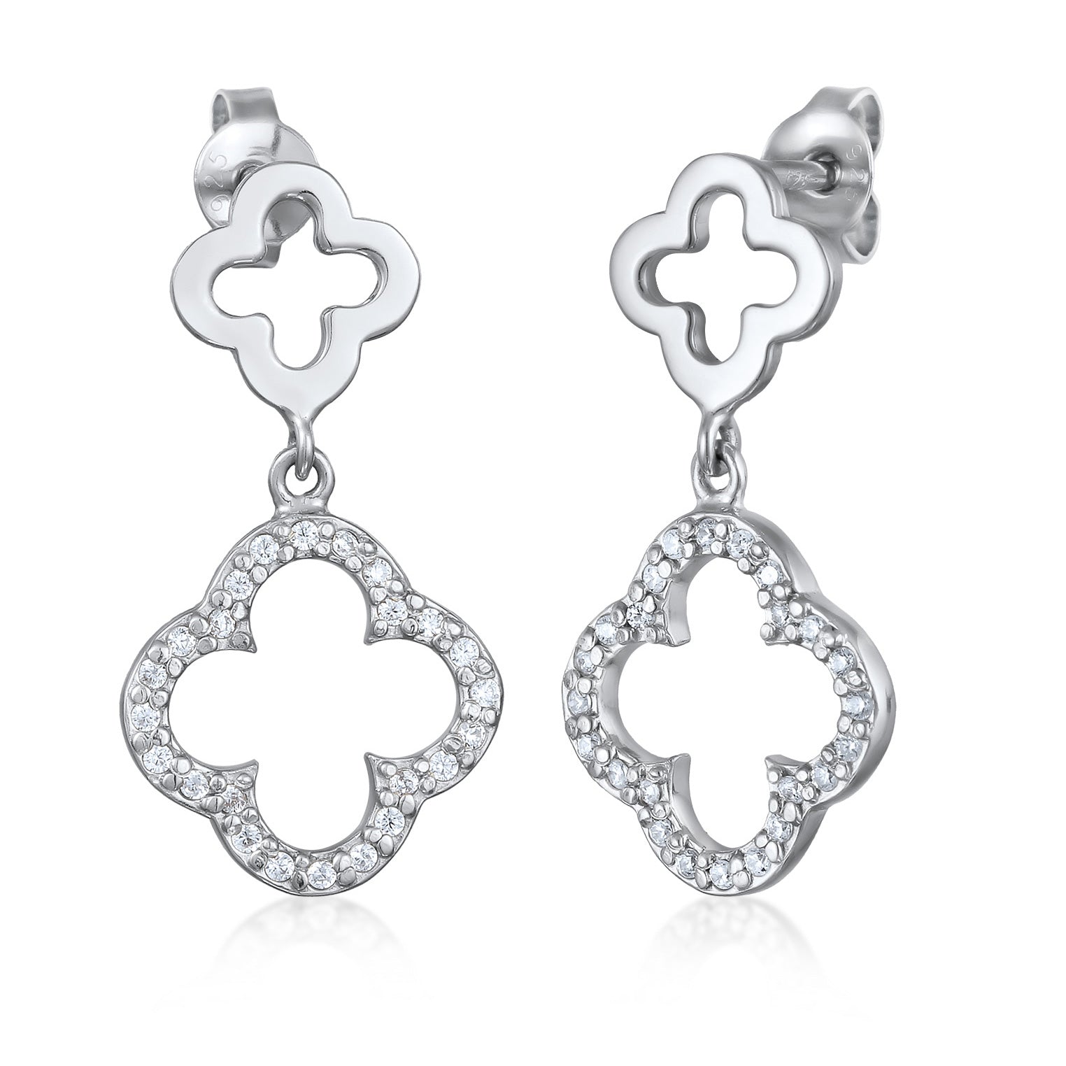 Silber - Elli | Ohrstecker Kleeblatt | Zirkonia (Weiß) | 925 Sterling Silber