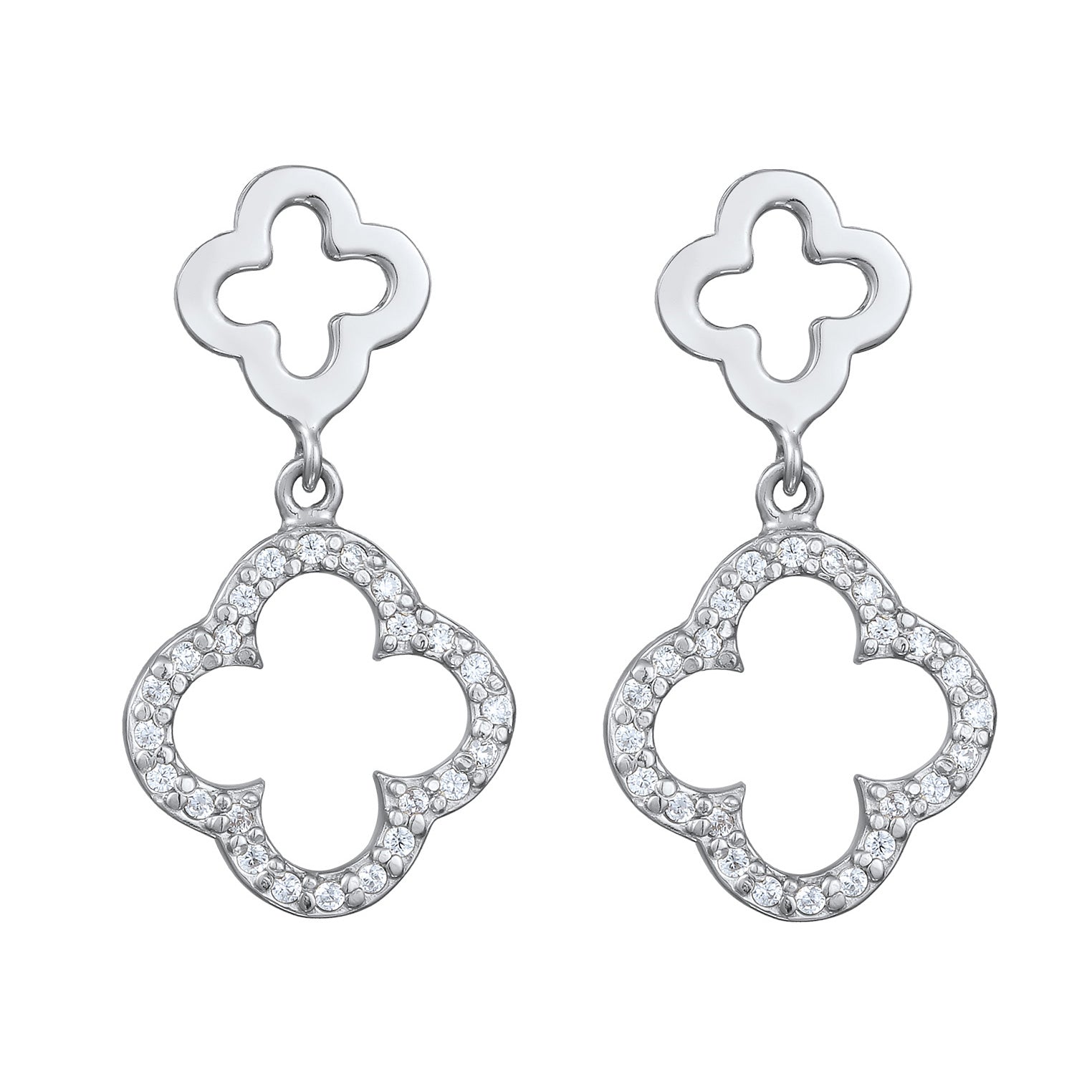 Silber - Elli | Ohrstecker Kleeblatt | Zirkonia (Weiß) | 925 Sterling Silber