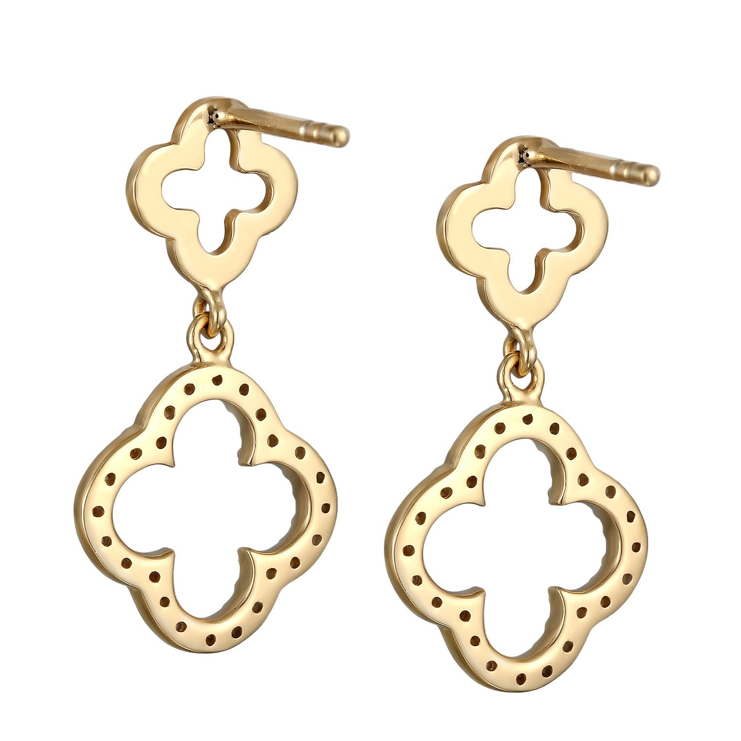 Gold - Elli | Ohrstecker Kleeblatt | Zirkonia (Weiß) | 925 Sterling Silber vergoldet