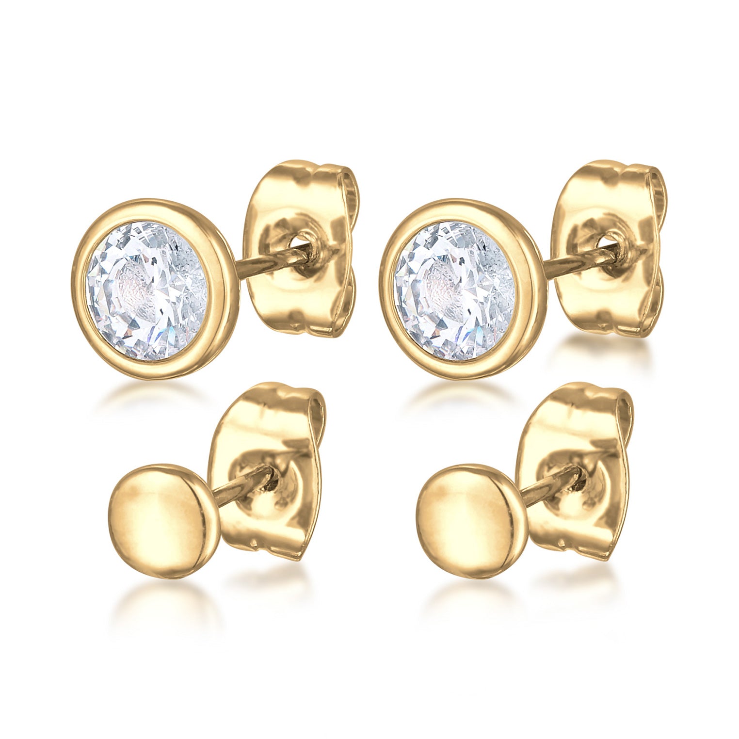 Gold - Elli | Ohrring-Set Plättchen | Kristalle (Weiß) | Messing