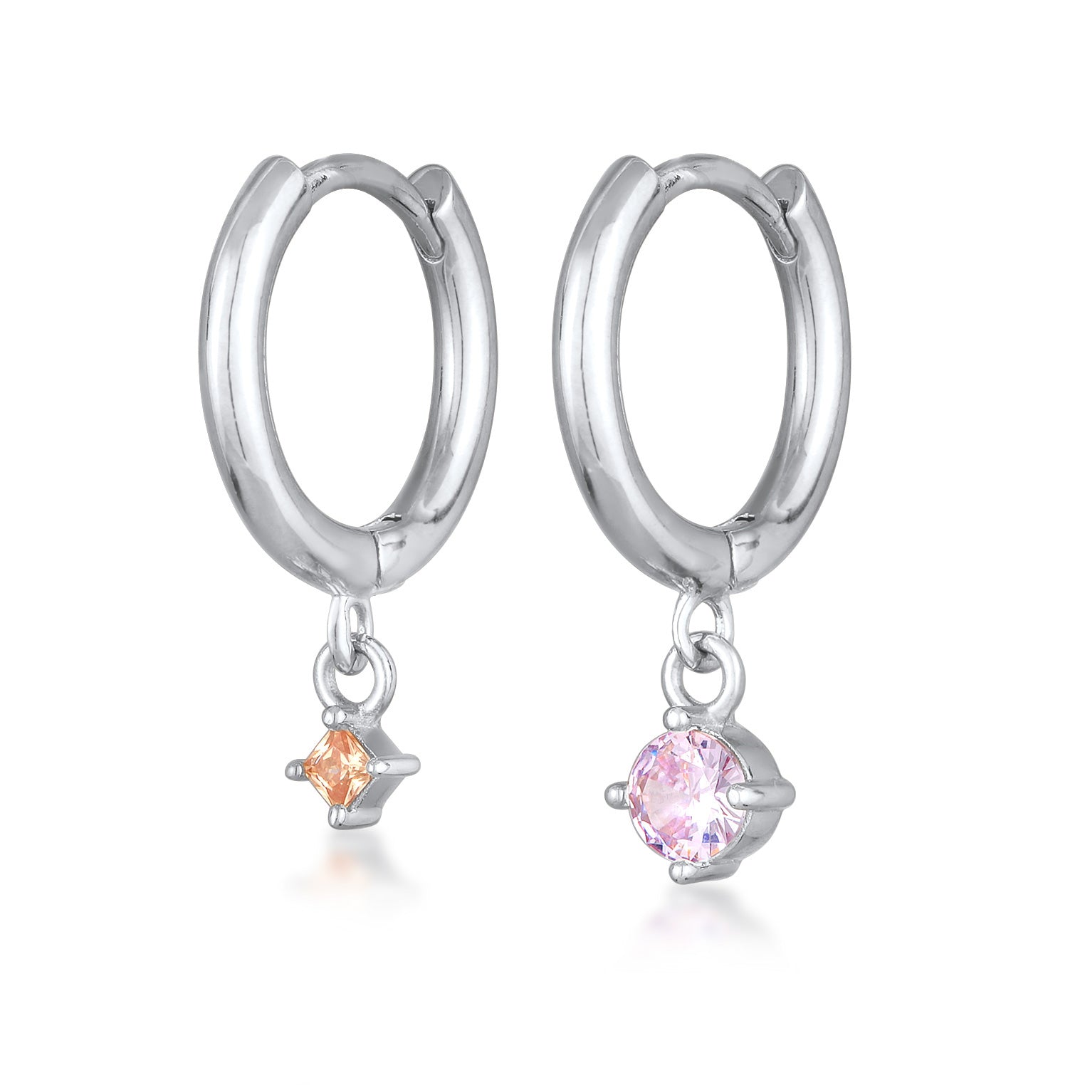 Silber - Elli | Ohrhänger Duo Stern Kreis | Kristalle (Orange, Rosa) | Messing